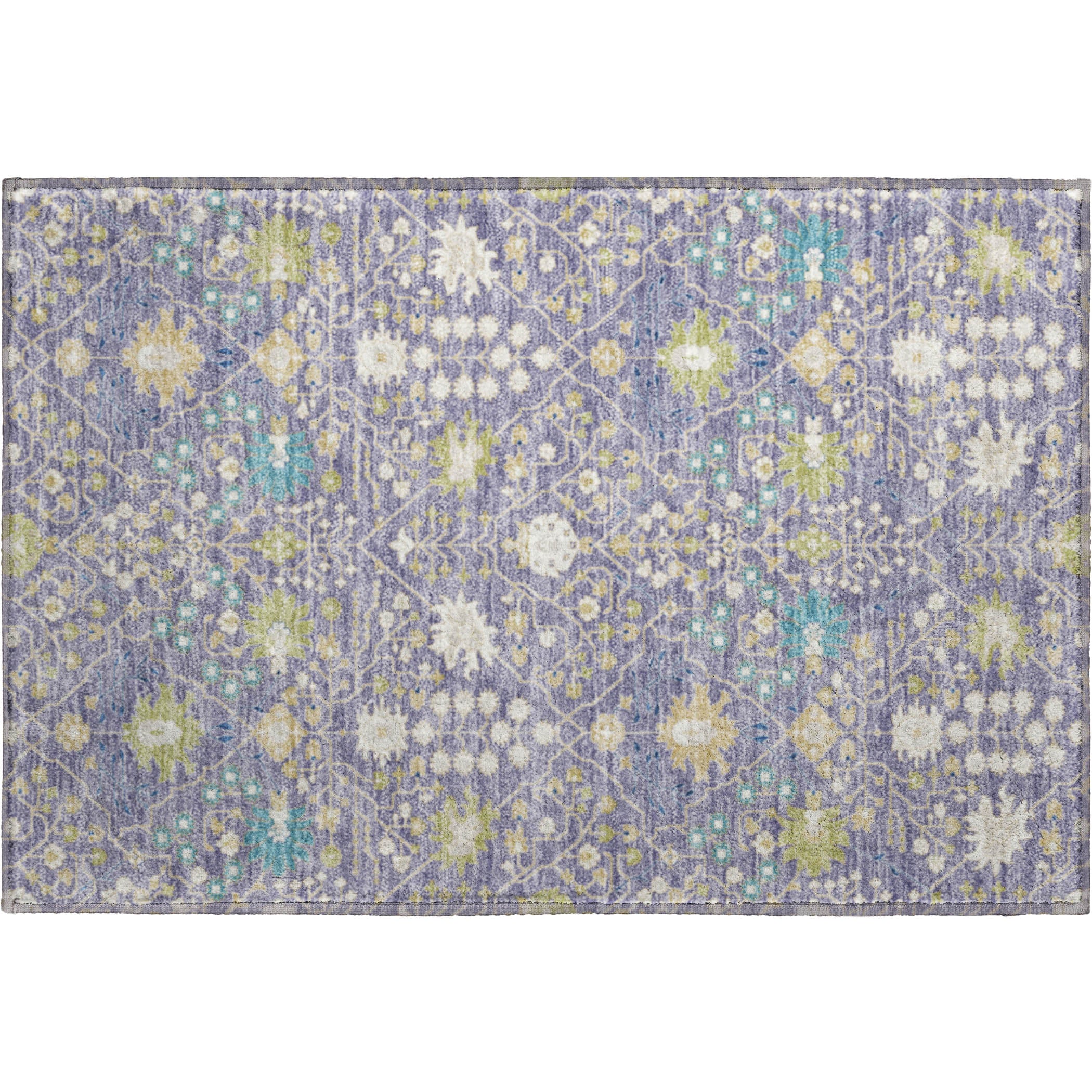 Colombo Machine Washable Traditional Lavender Purple Rug 1'8" x 2'6" #shape_Rectangle