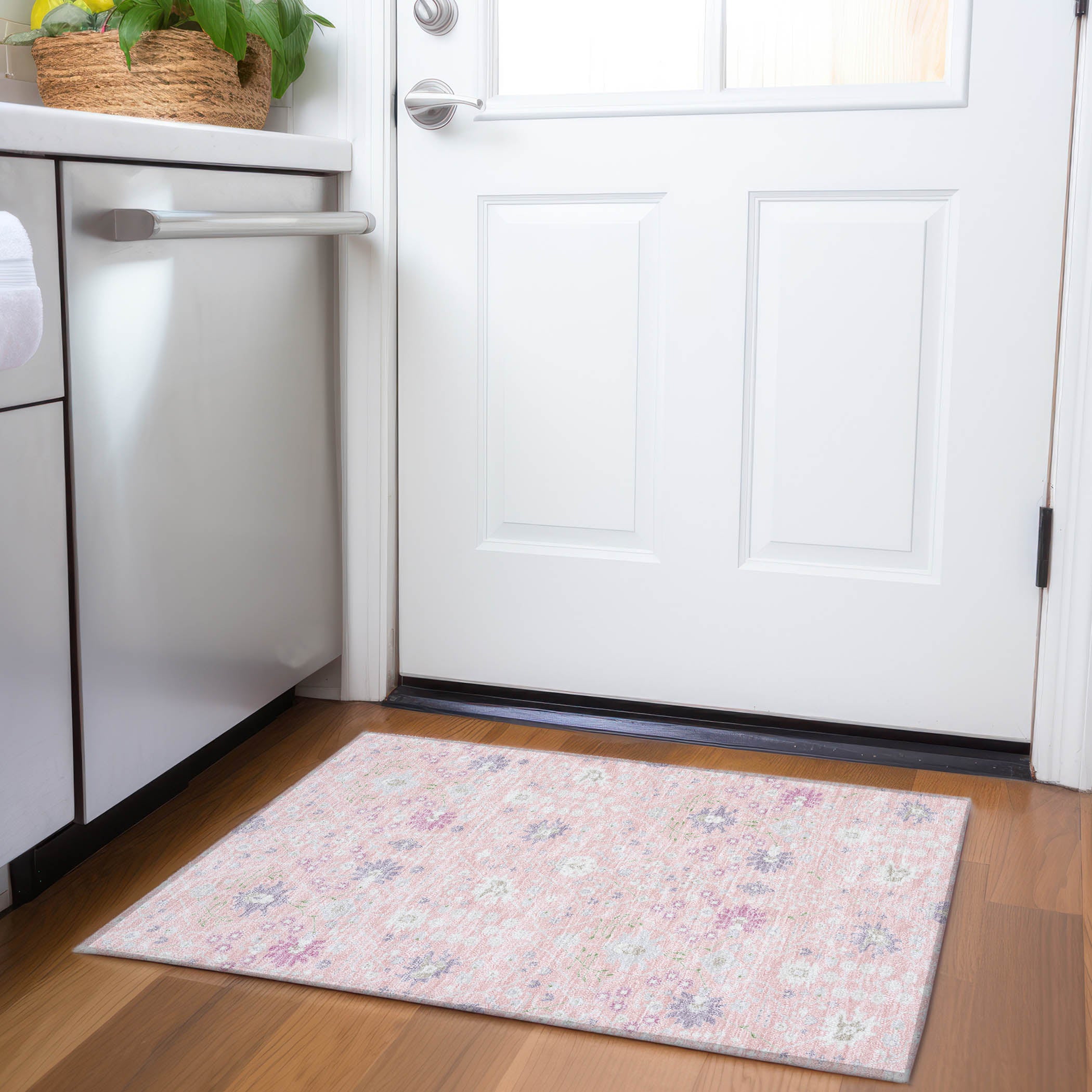 Colombo Machine Washable Traditional Pink Rug 1'8" x 2'6" #shape_Rectangle