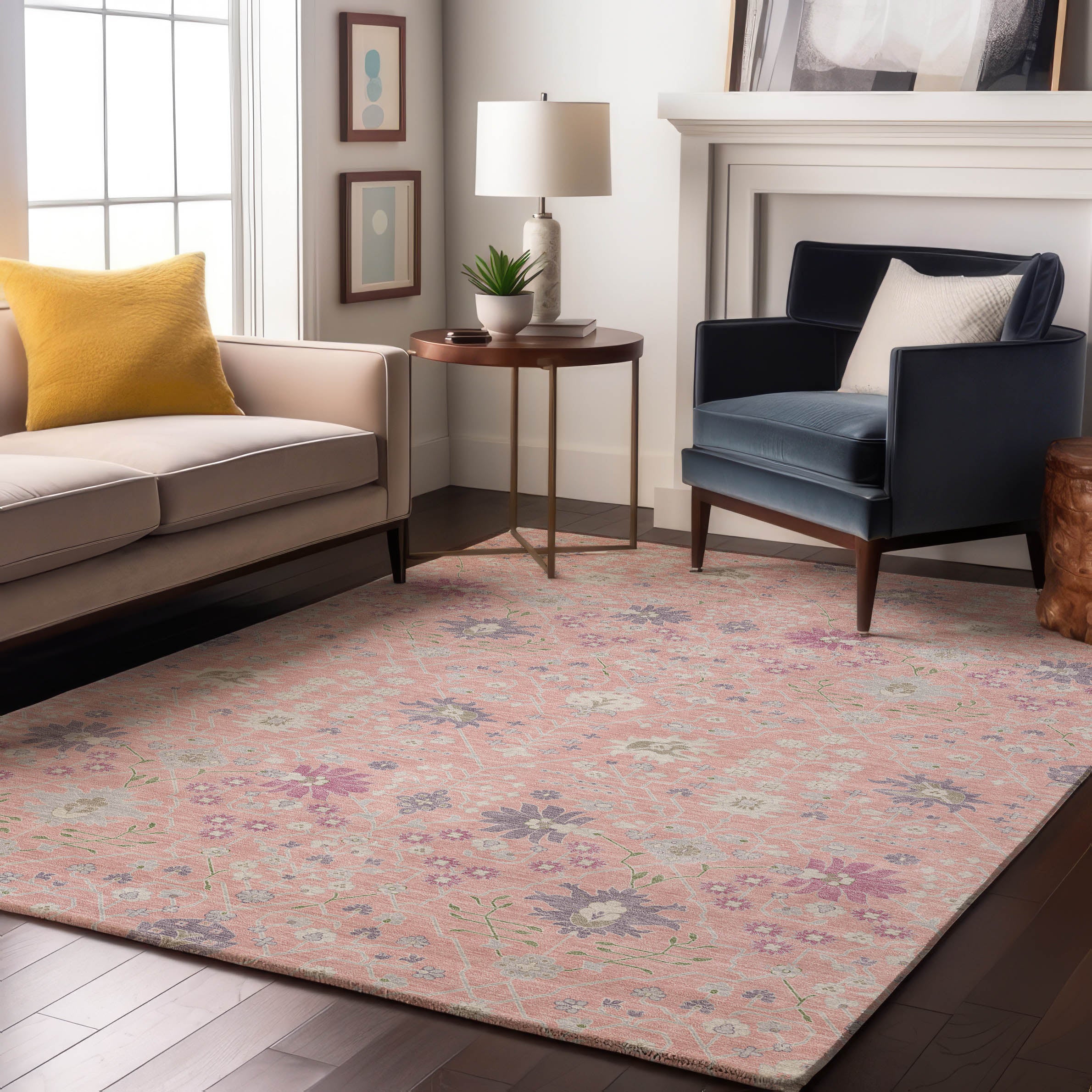 Colombo Machine Washable Traditional Pink Rug 2'6" x 3'10" #shape_Rectangle
