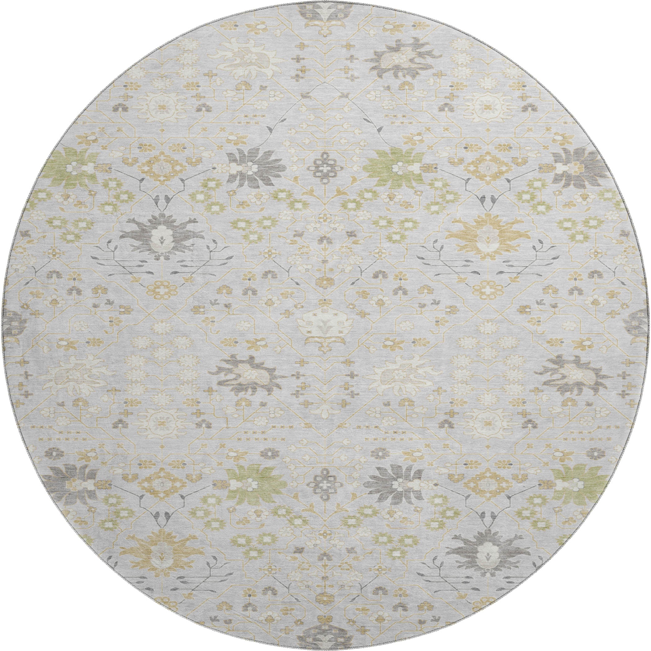Colombo Machine Washable Traditional Silver Gray Rug 8' x 8' #shape_Round