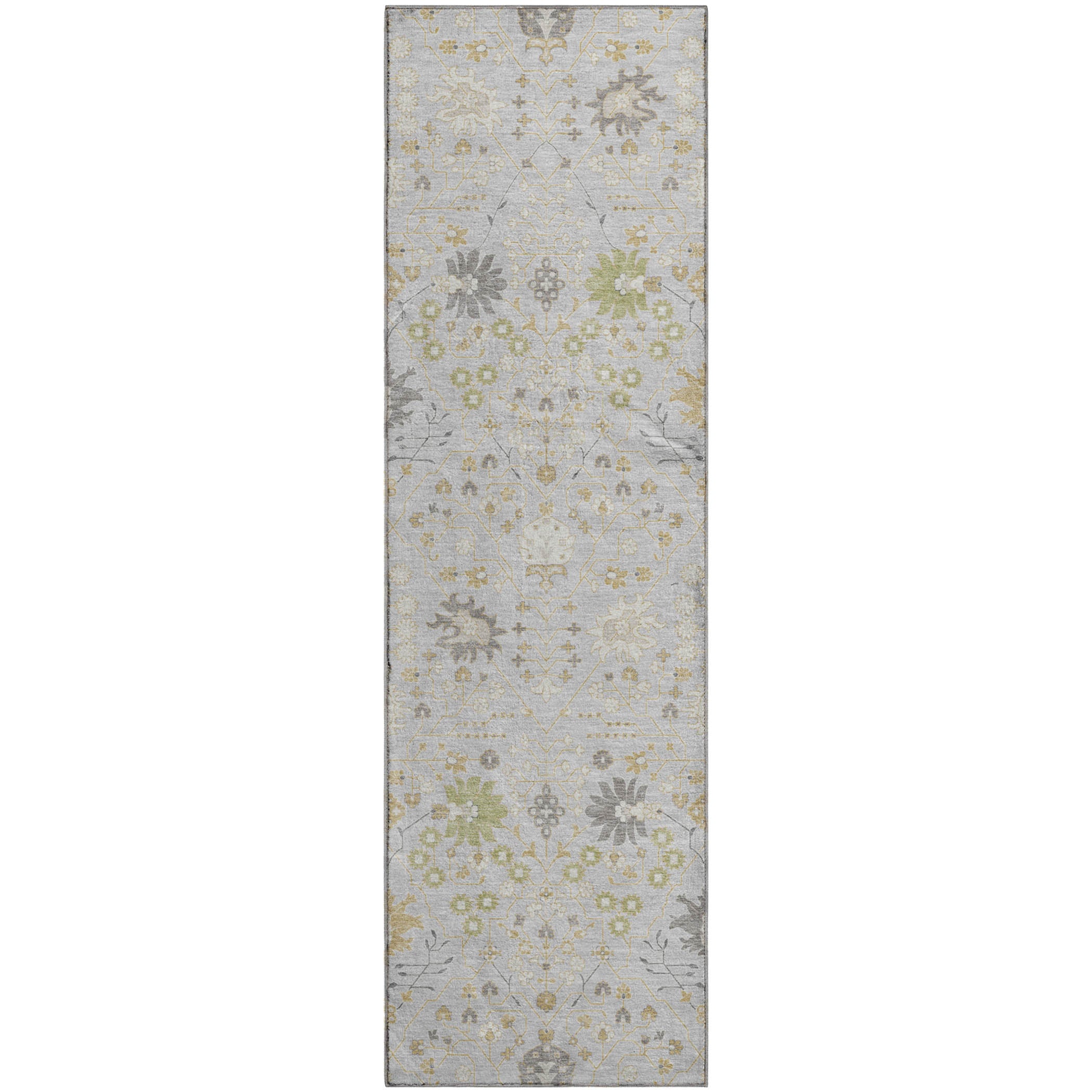 Colombo Machine Washable Traditional Silver Gray Rug 2'3" x 7'6" #shape_Runner
