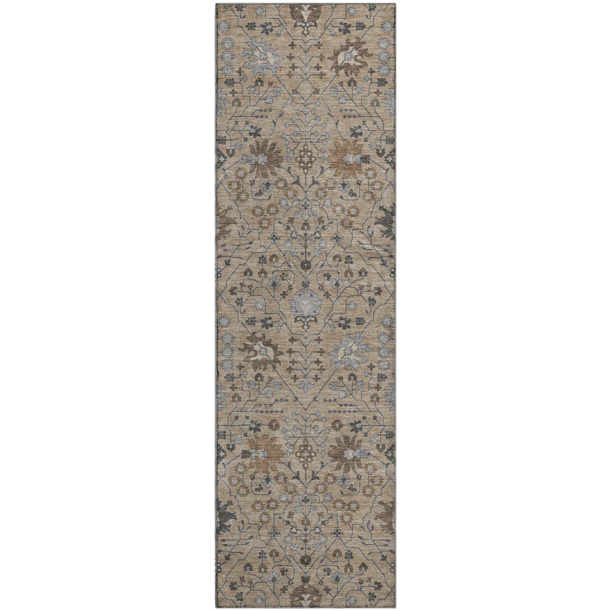 Colombo Machine Washable Traditional Taupe Brown Rug 2'3" x 7'6" #shape_Runner