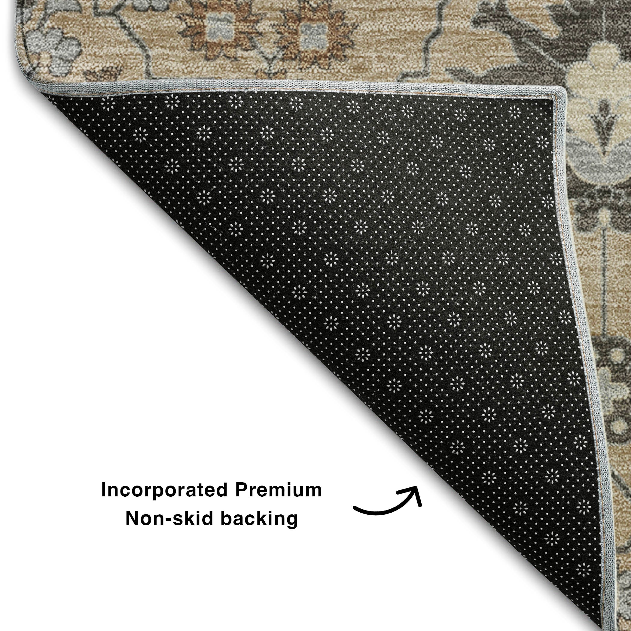 Colombo Machine Washable Traditional Taupe Brown Rug 1'8" x 2'6" #shape_Rectangle