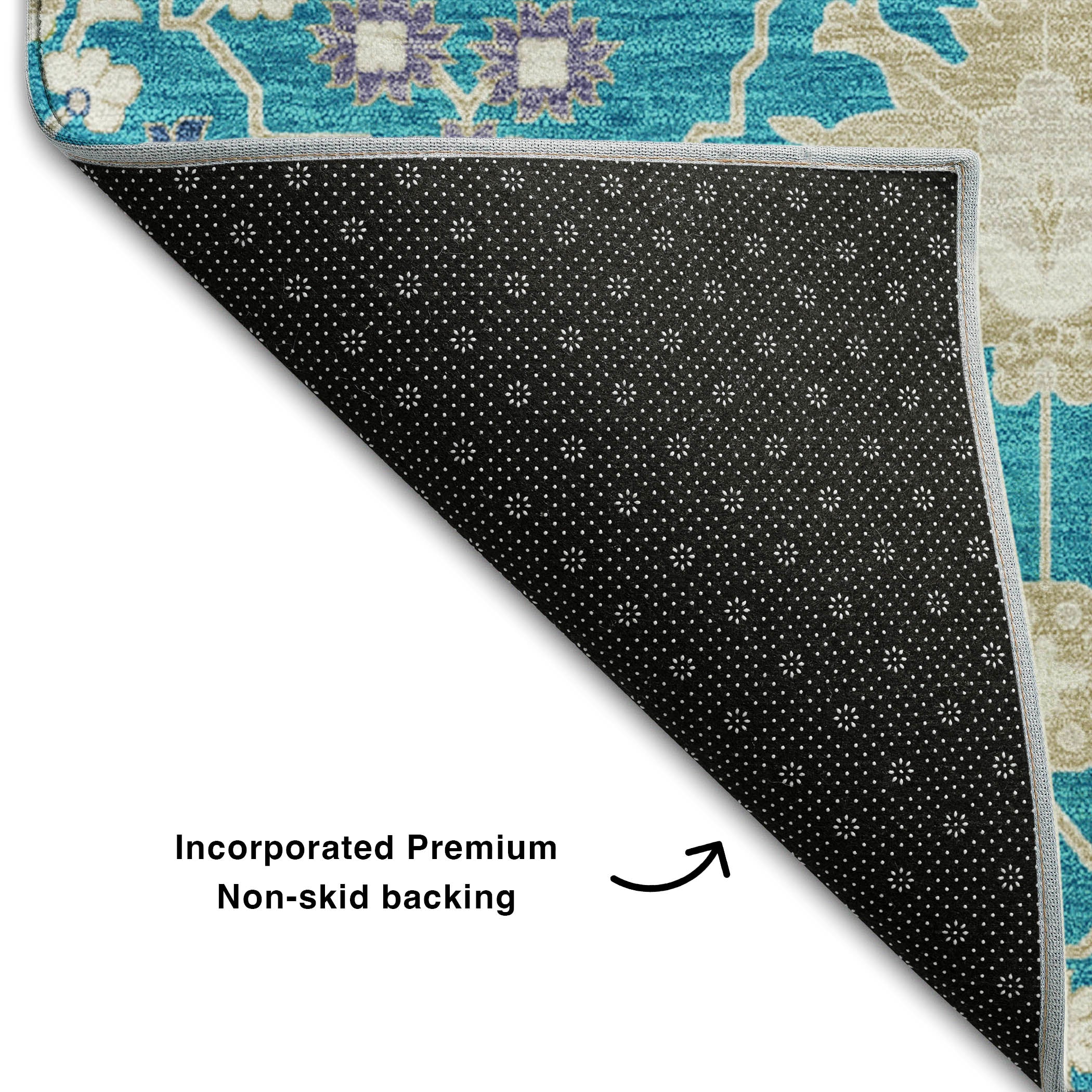 Colombo Machine Washable Traditional Teal Rug 1'8" x 2'6" #shape_Rectangle
