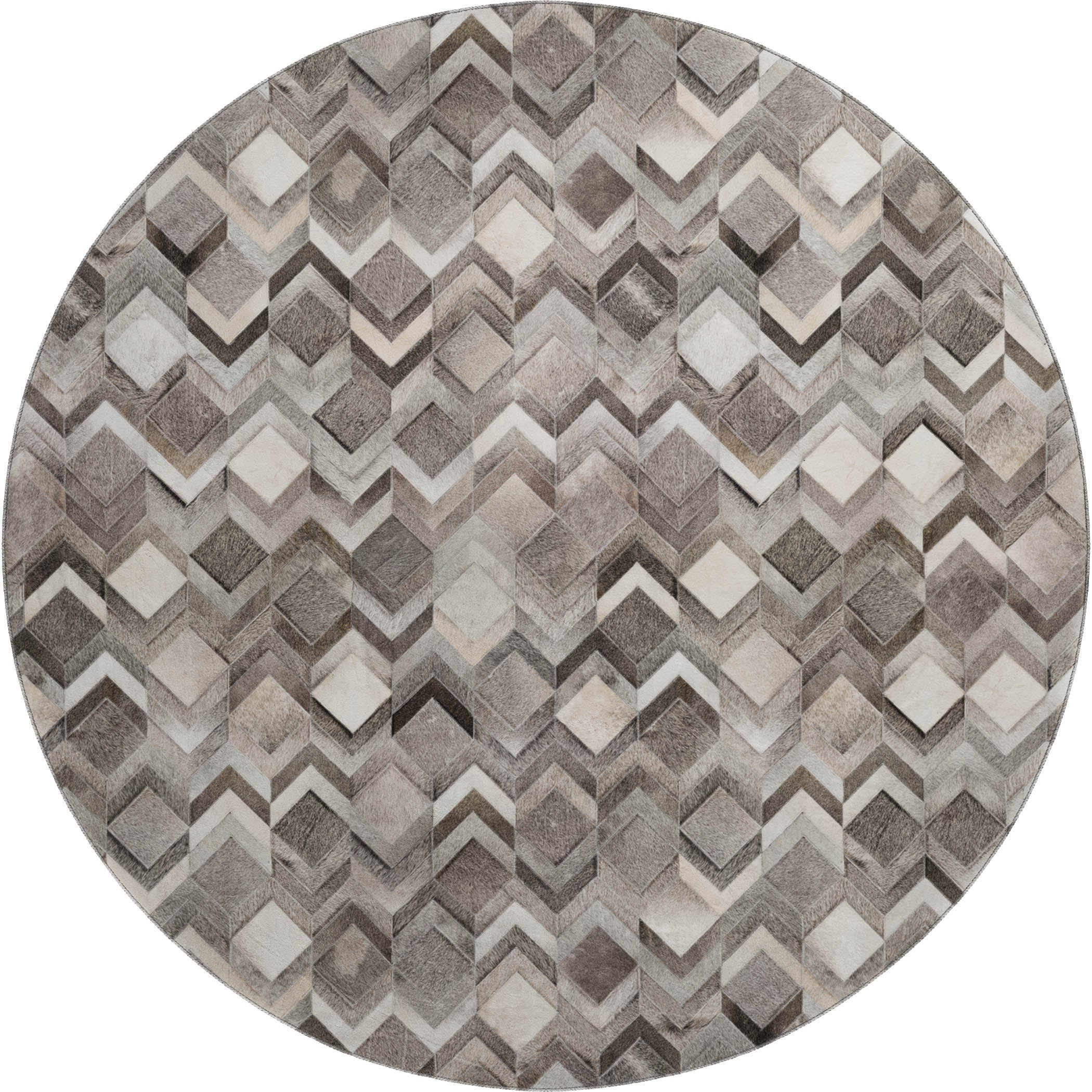 Vienna Machine Washable Cowhide Gray Rug 8' x 8' #shape_Round