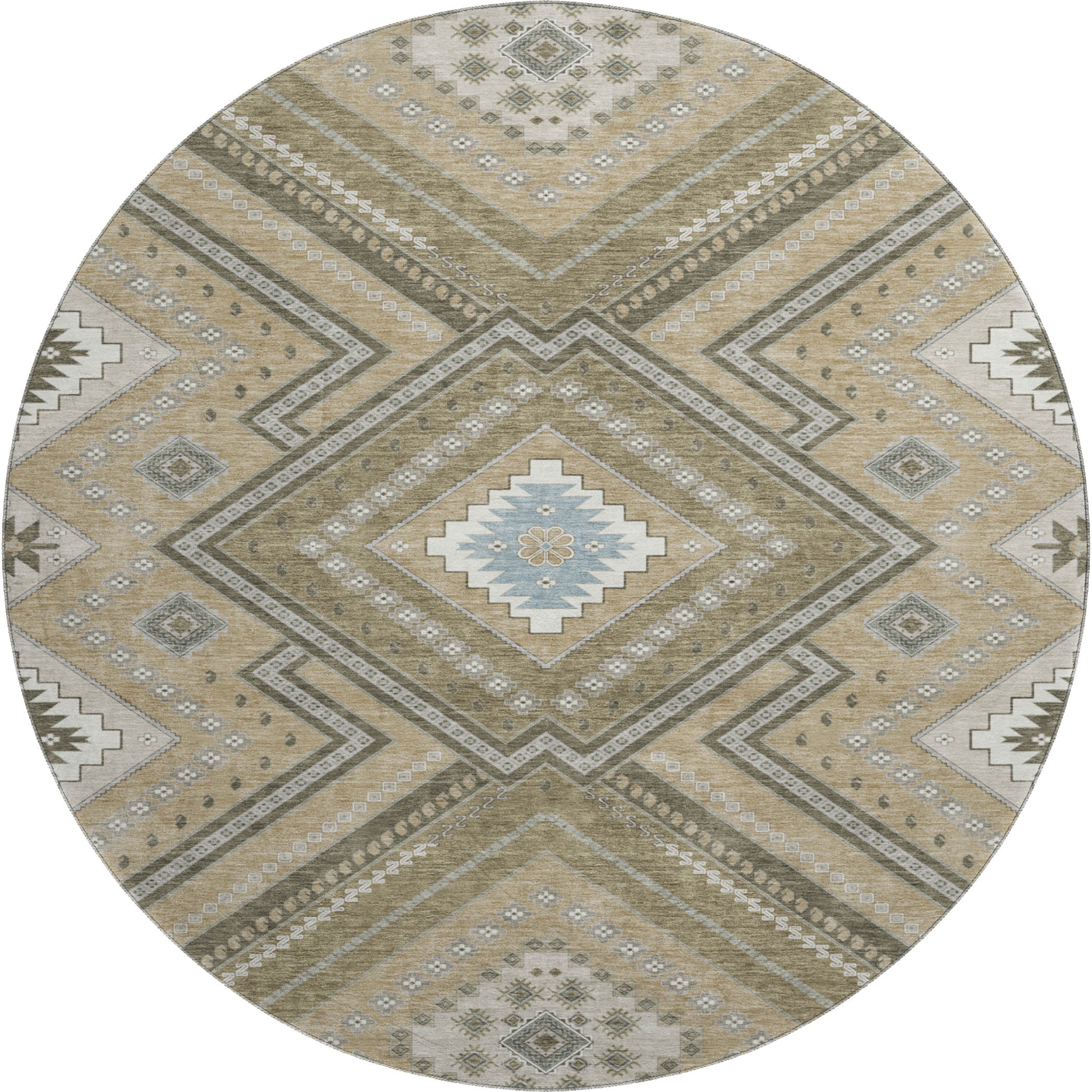 Ghent Machine Washable Transitional Beige Brown Rug 8' x 8' #shape_Round