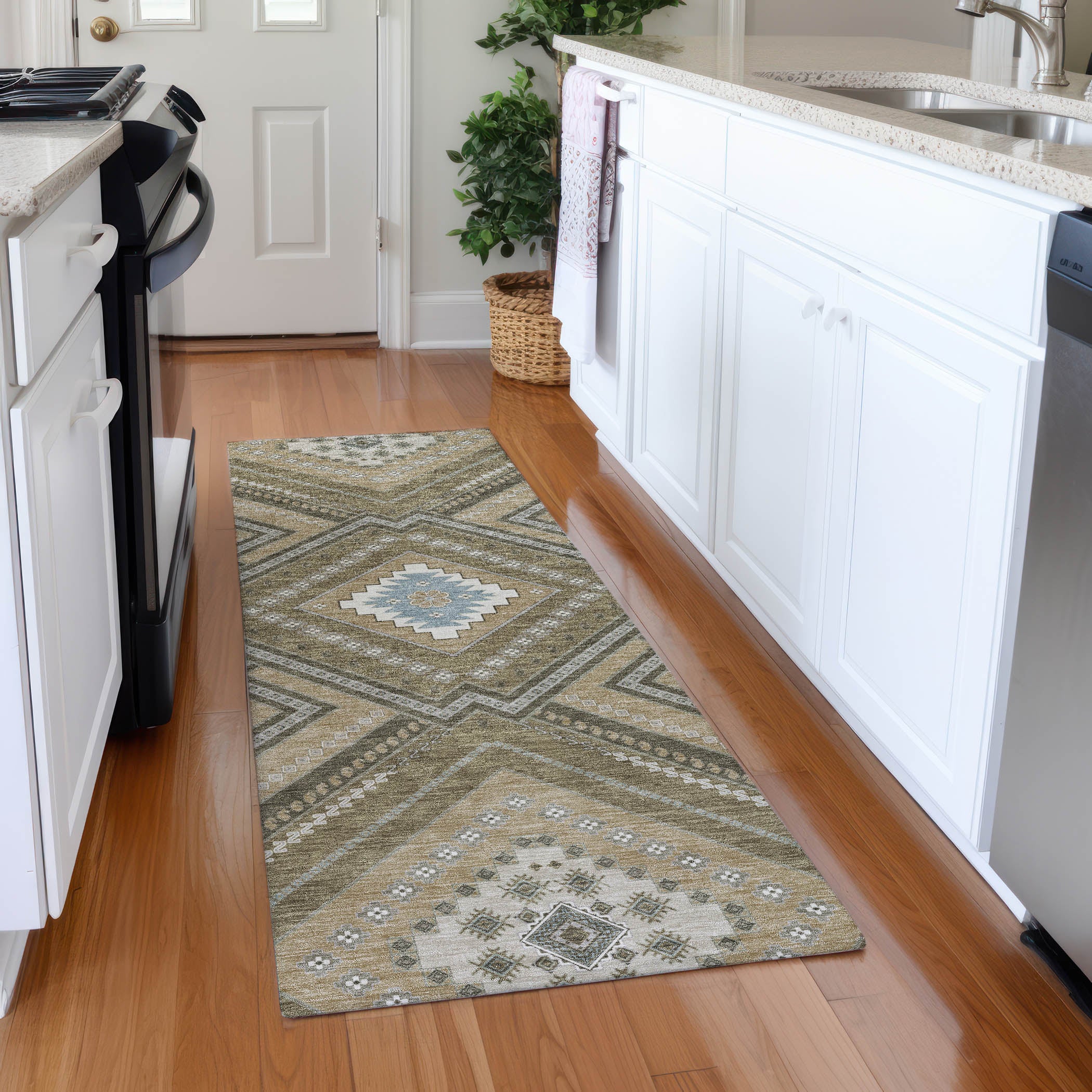 Ghent Machine Washable Transitional Beige Brown Rug 2'3" x 7'6" #shape_Runner