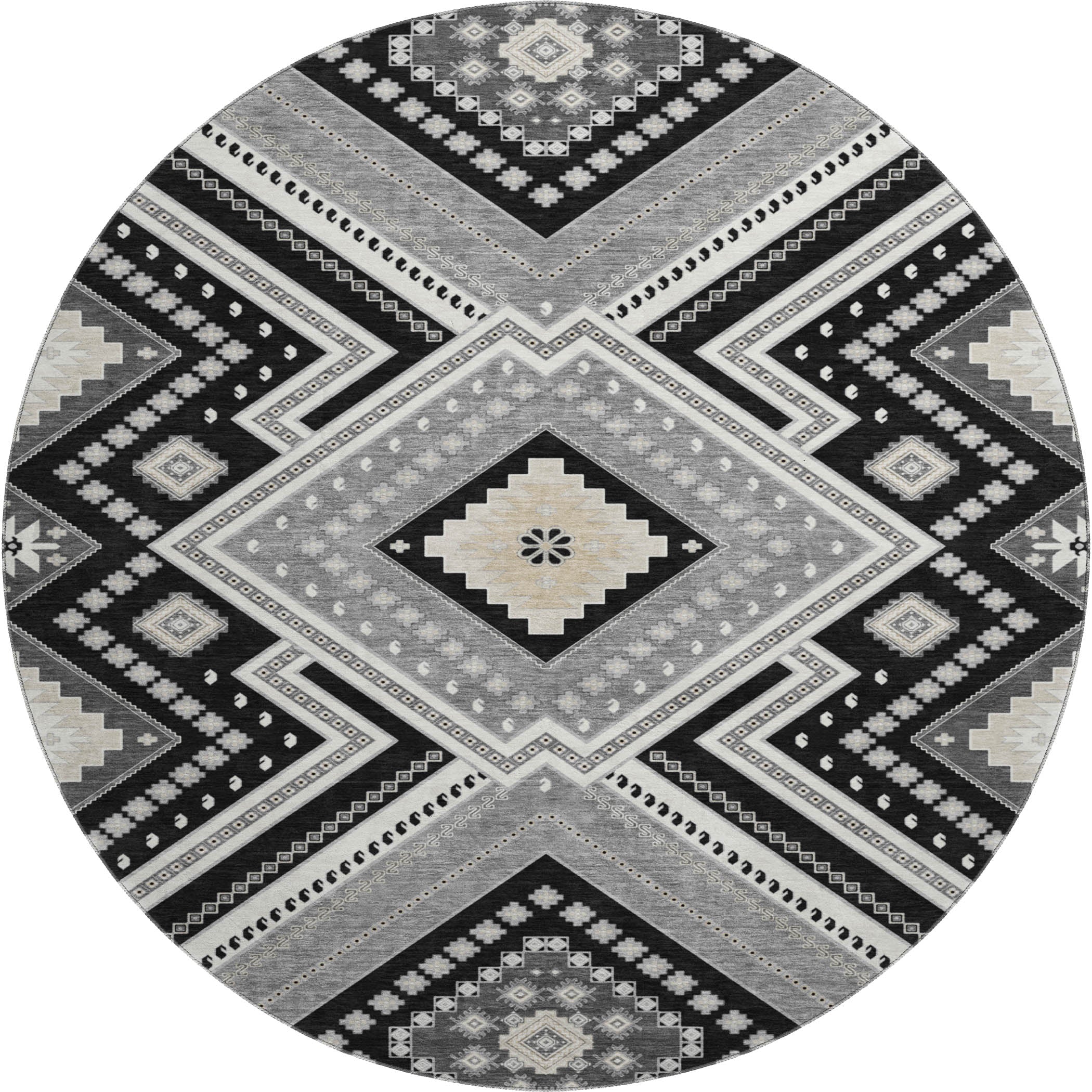 Ghent Machine Washable Transitional Black Rug 8' x 8' #shape_Round