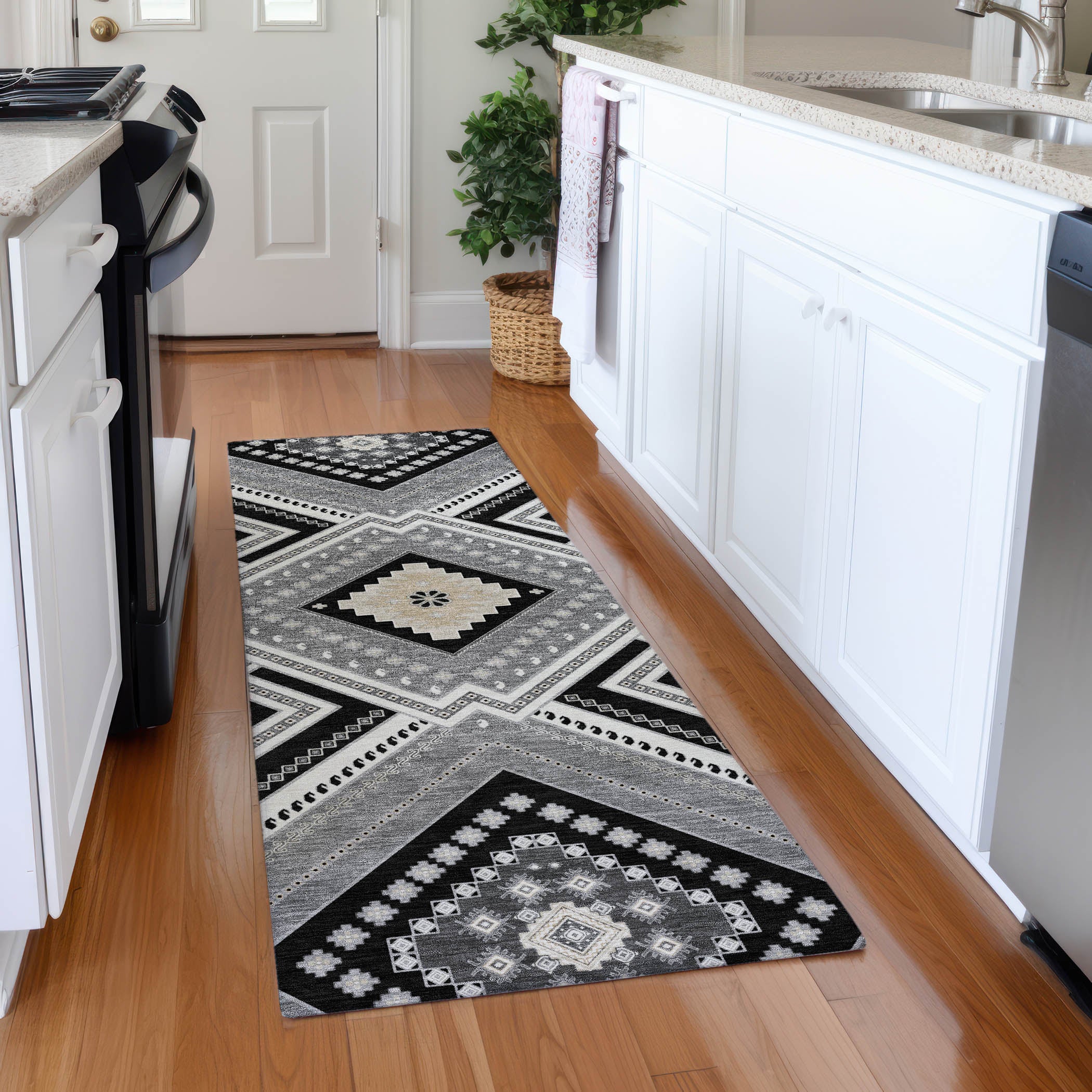 Ghent Machine Washable Transitional Black Rug 2'3" x 7'6" #shape_Runner