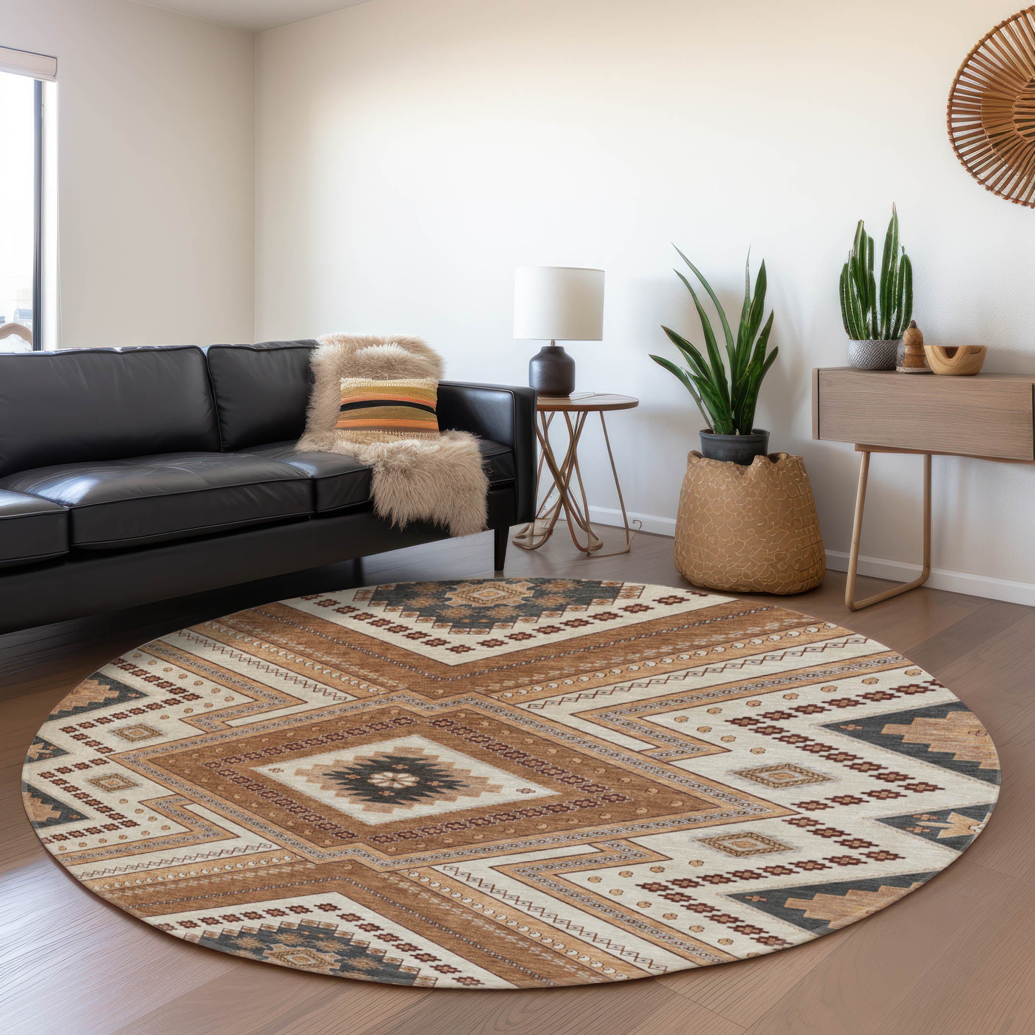 Ghent Machine Washable Transitional Copper Orange Rug 8' x 8' #shape_Round