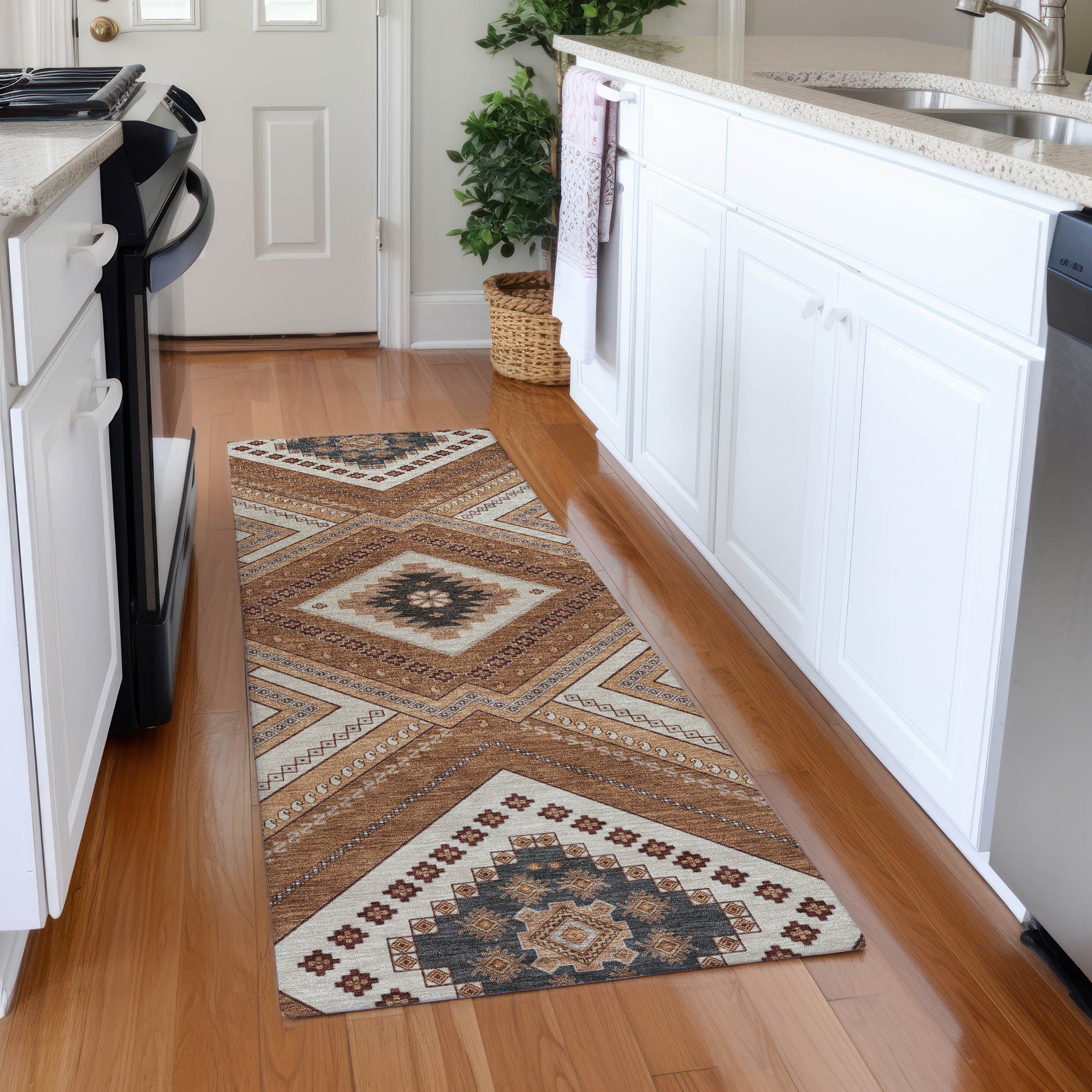 Ghent Machine Washable Transitional Copper Orange Rug 2'3" x 7'6" #shape_Runner