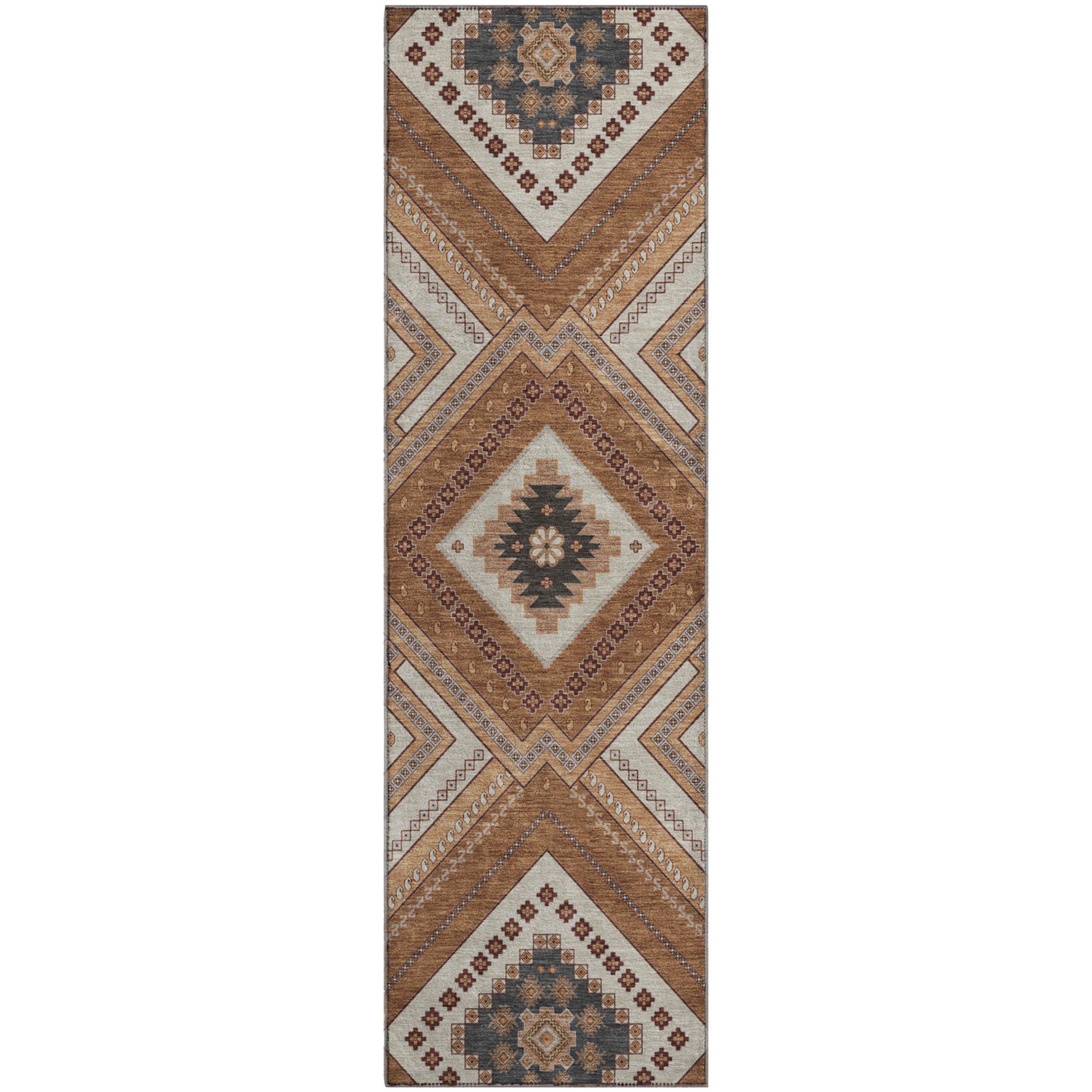 Ghent Machine Washable Transitional Copper Orange Rug 2'3" x 7'6" #shape_Runner