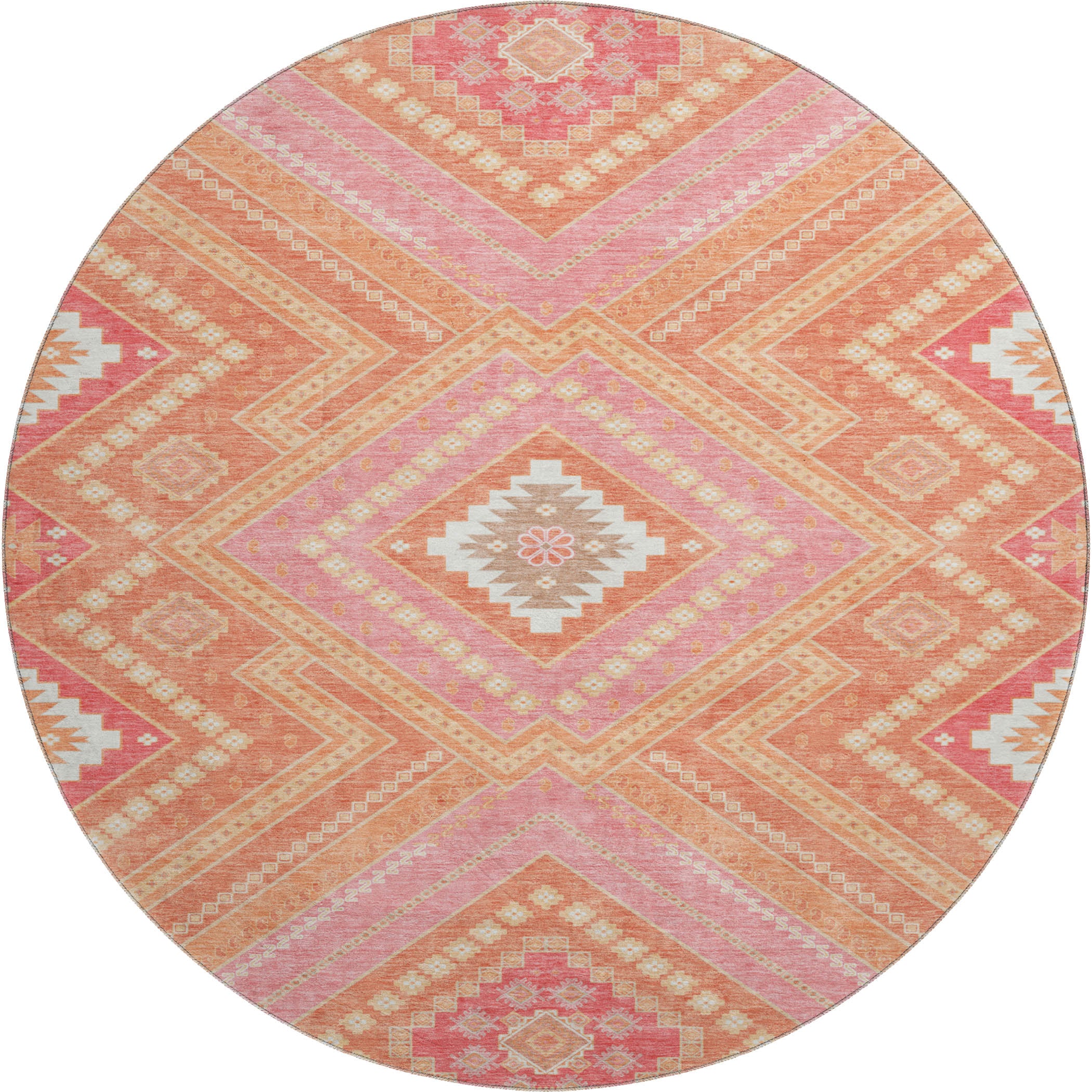 Ghent Machine Washable Transitional Coral Orange Rug 8' x 8' #shape_Round
