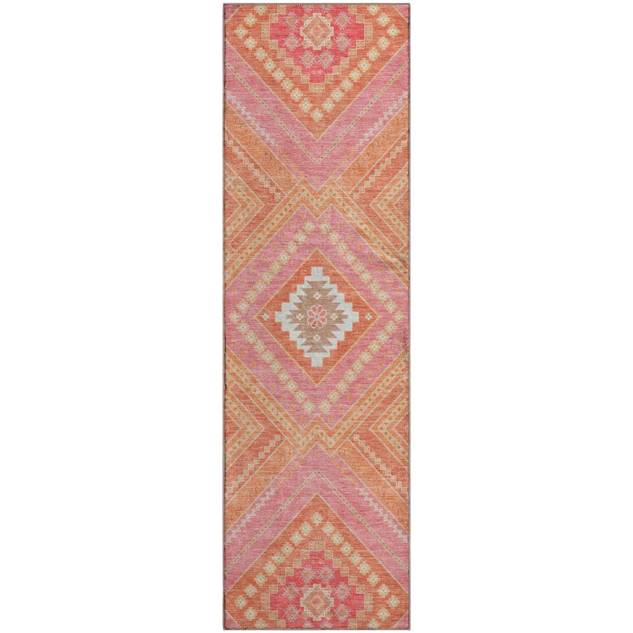 Ghent Machine Washable Transitional Coral Orange Rug 2'3" x 7'6" #shape_Runner