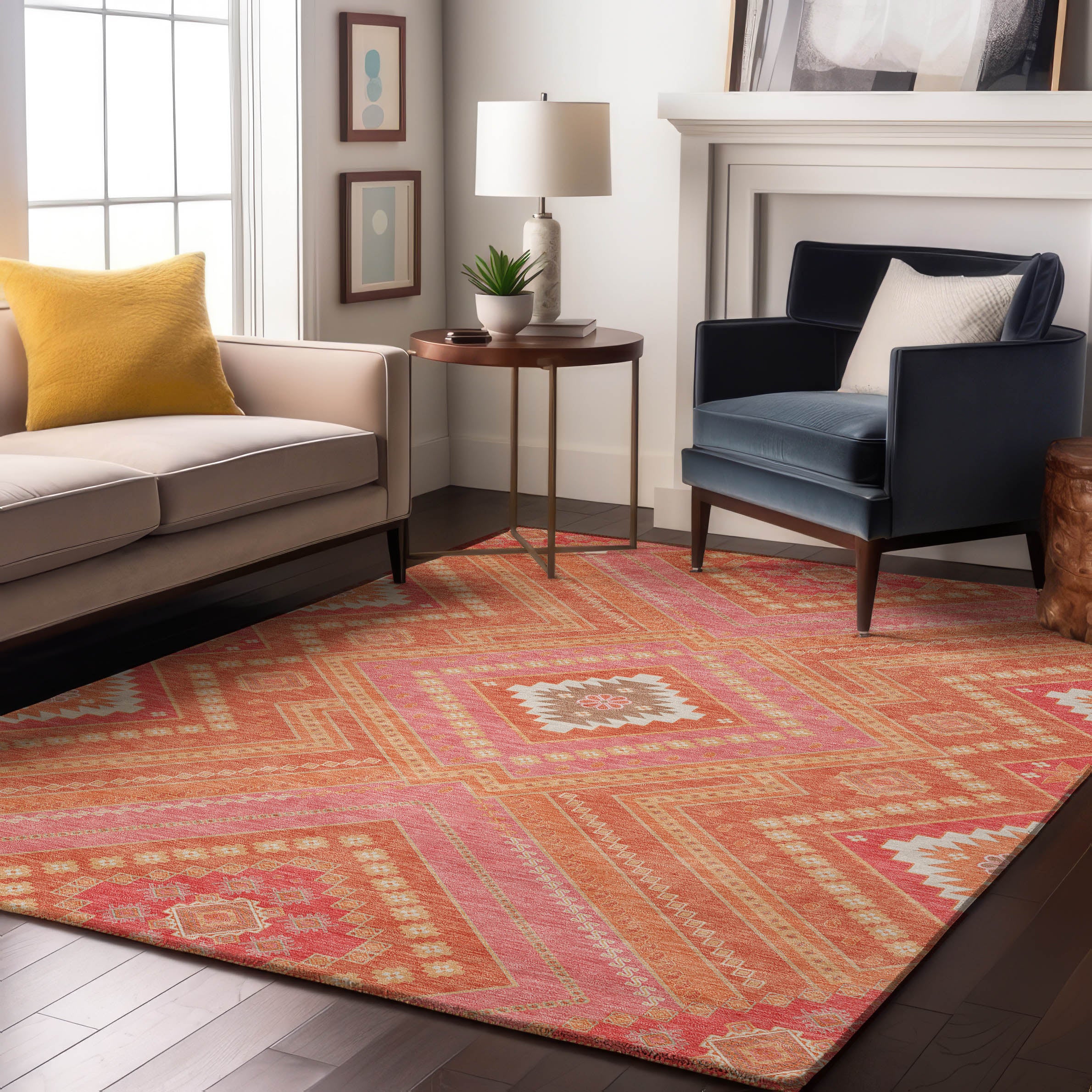 Ghent Machine Washable Transitional Coral Orange Rug 2'6" x 3'10" #shape_Rectangle