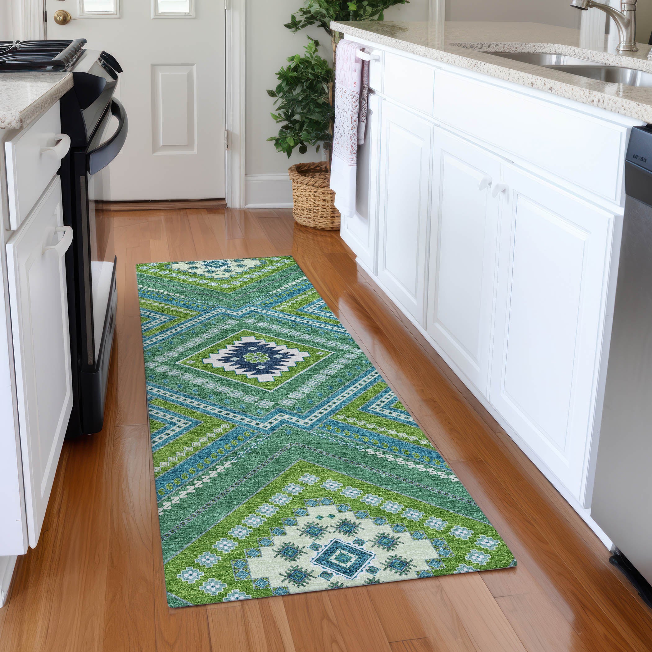 Ghent Machine Washable Transitional Lime Green Rug 2'3" x 7'6" #shape_Runner
