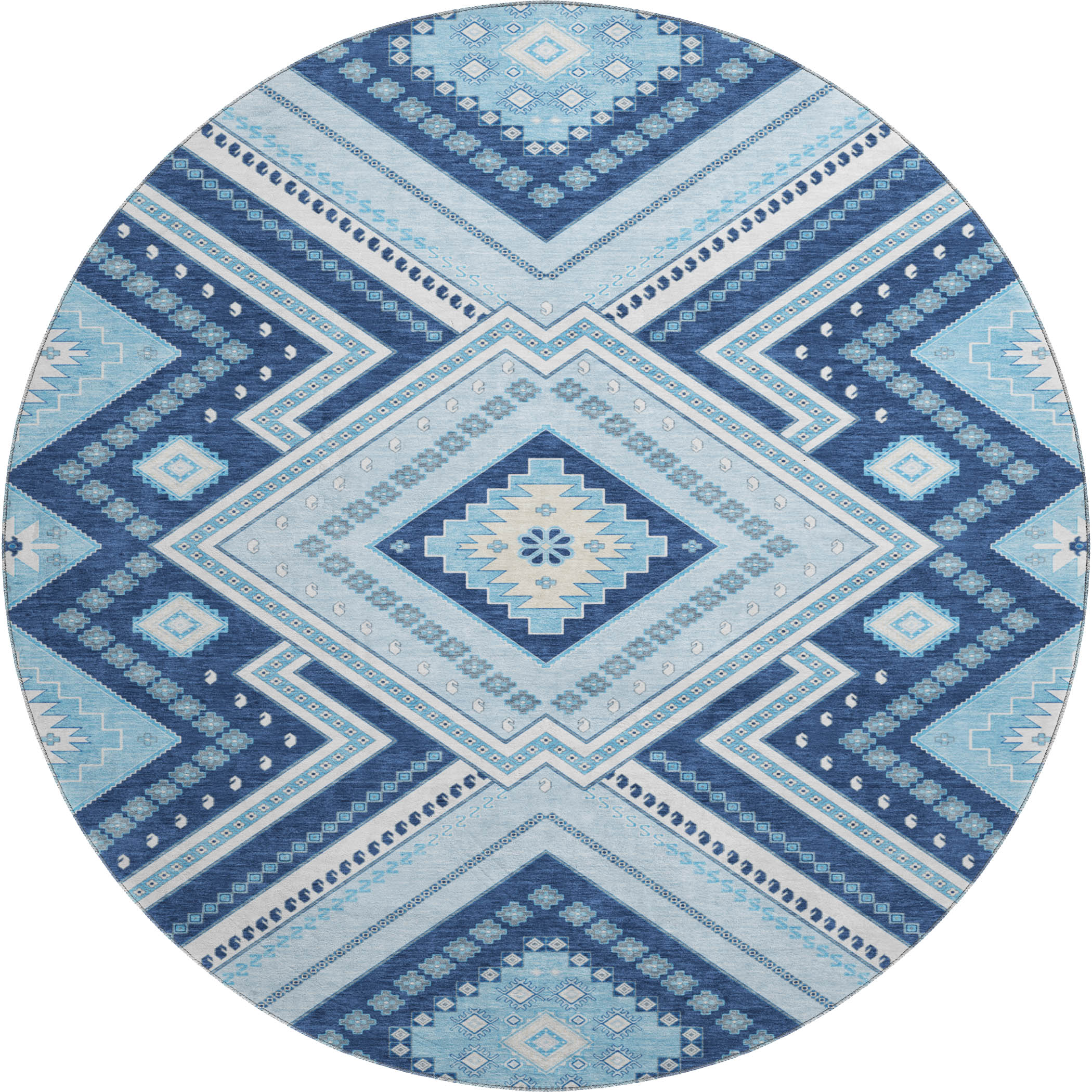 Ghent Machine Washable Transitional Navy Blue Rug 8' x 8' #shape_Round