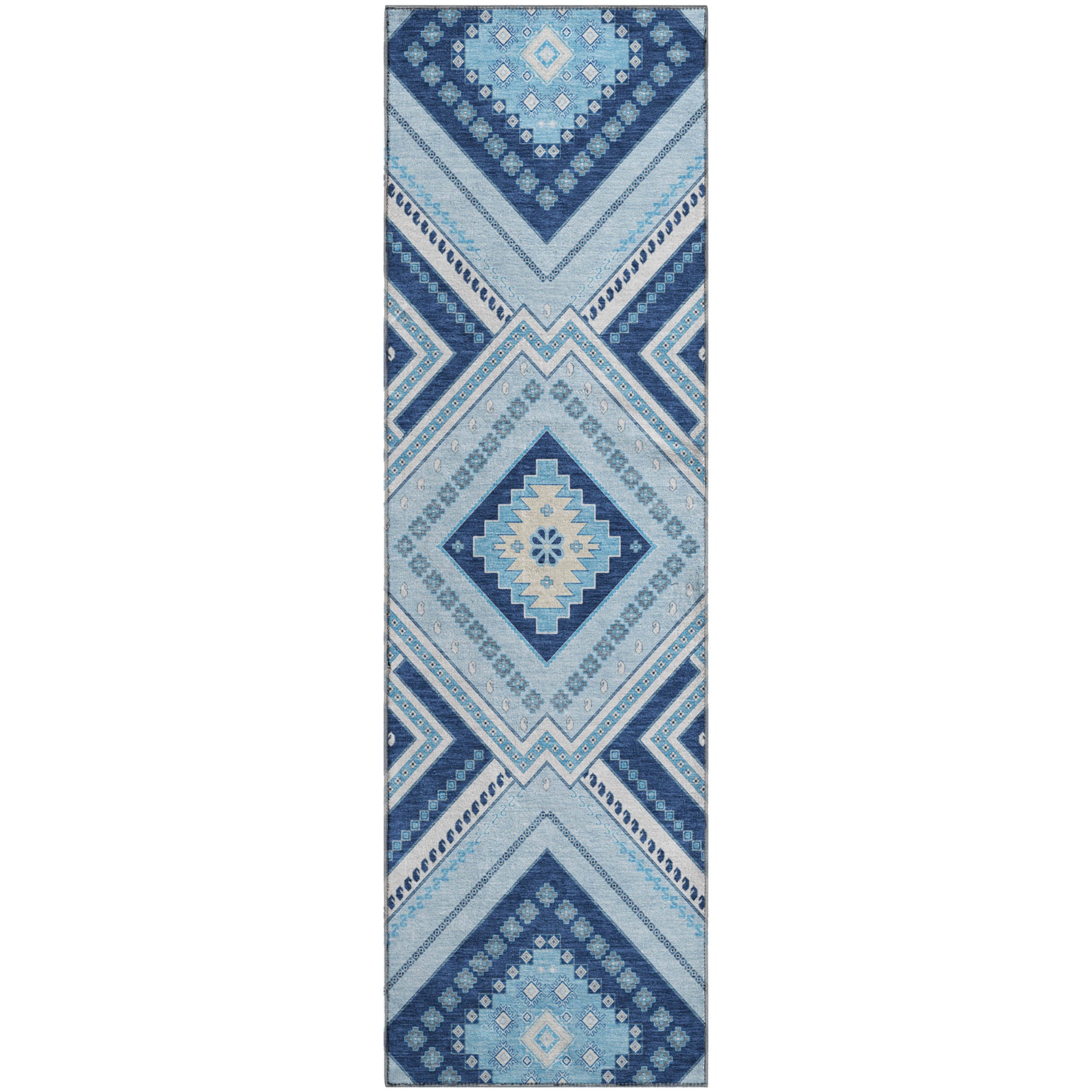 Ghent Machine Washable Transitional Navy Blue Rug 2'3" x 7'6" #shape_Runner