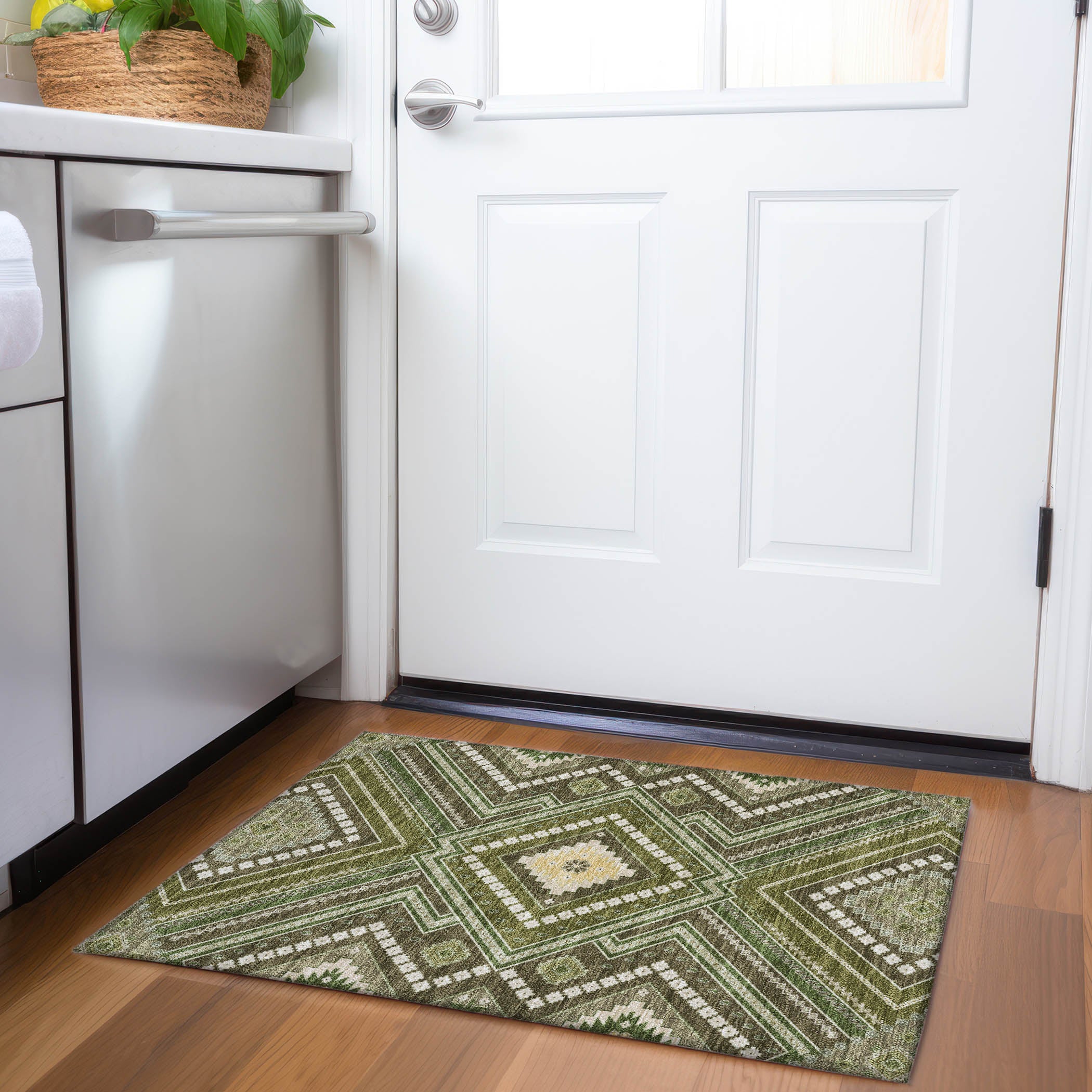 Ghent Machine Washable Transitional Olive Green Rug 1'8" x 2'6" #shape_Rectangle