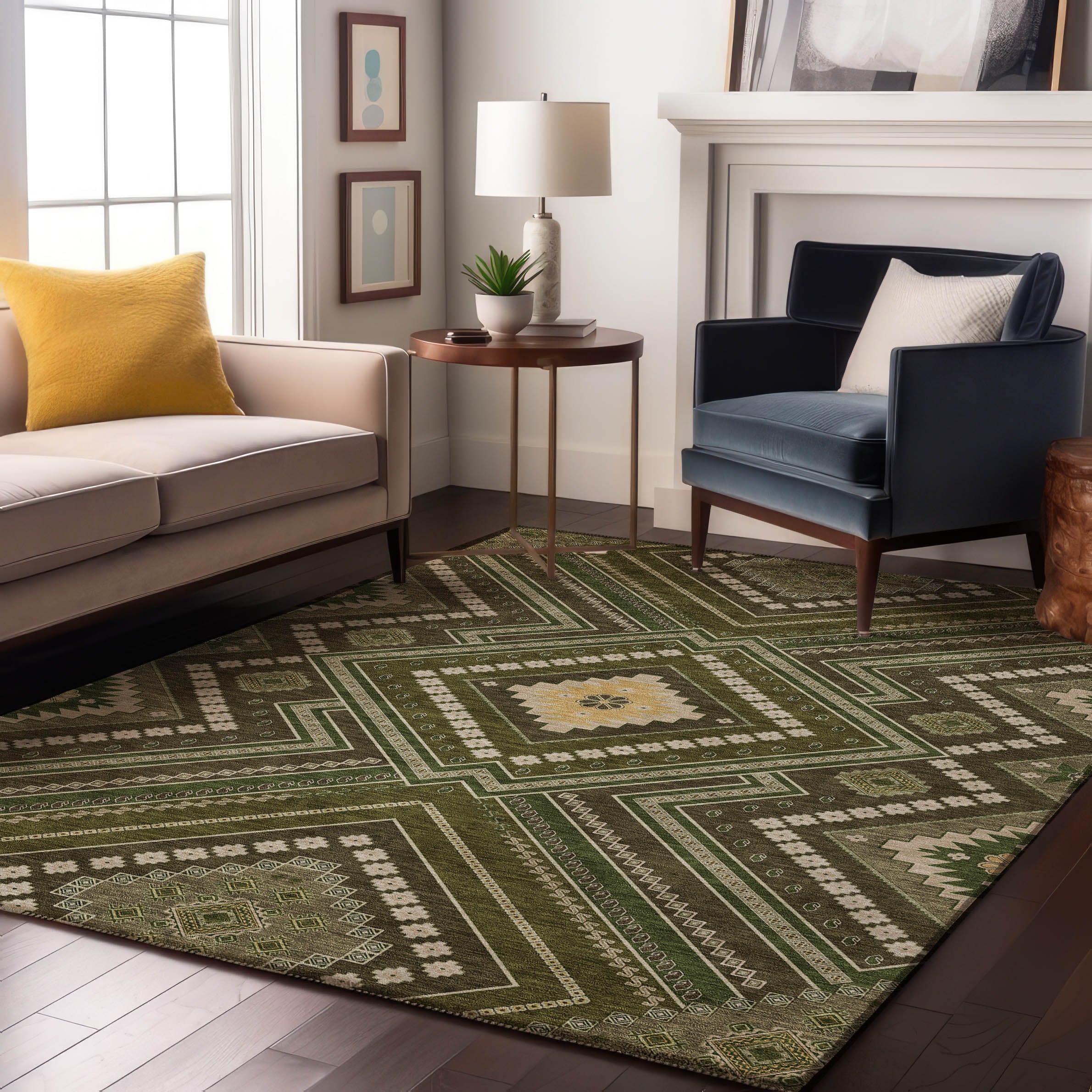Ghent Machine Washable Transitional Olive Green Rug 2'6" x 3'10" #shape_Rectangle