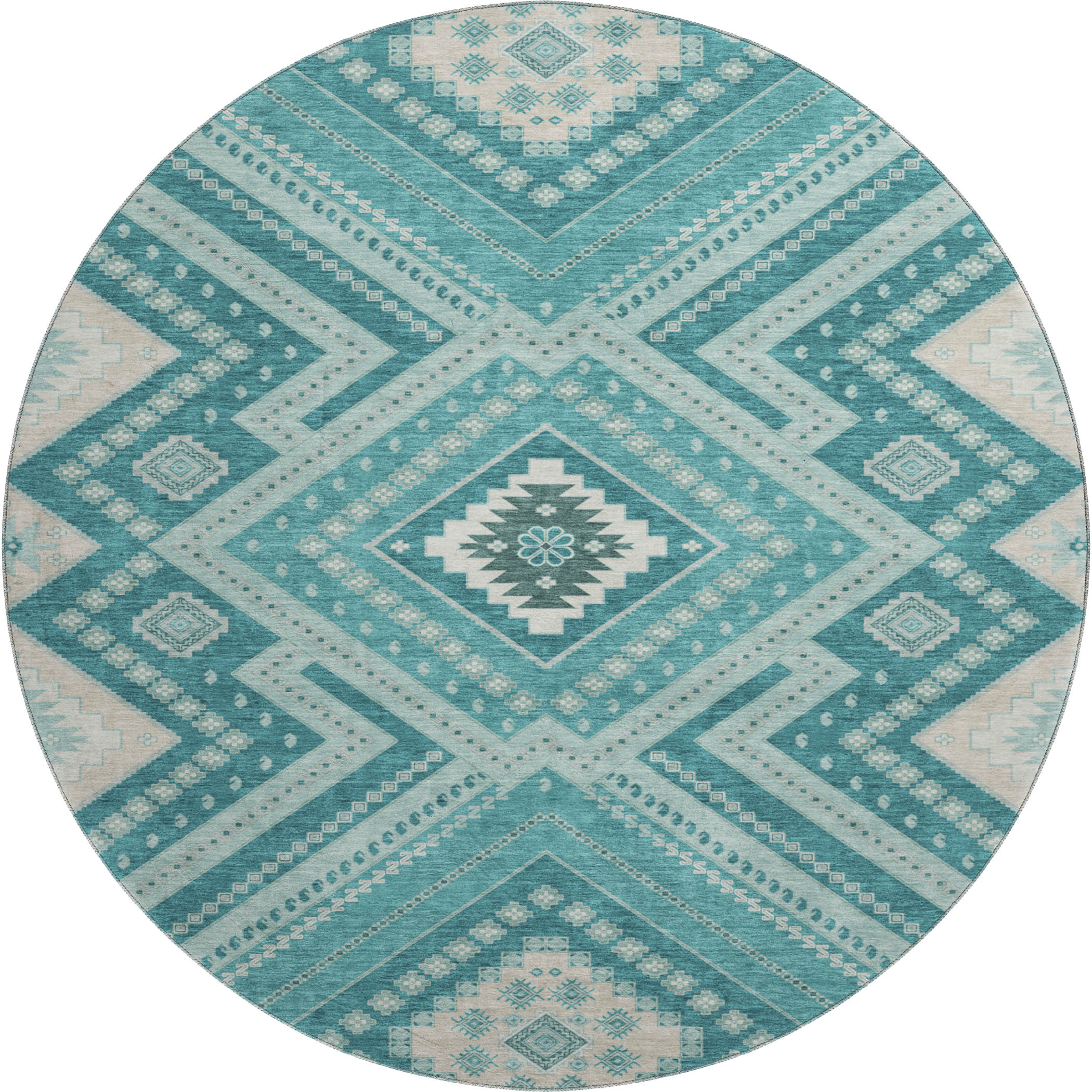 Ghent Machine Washable Transitional Teal Rug 8' x 8' #shape_Round