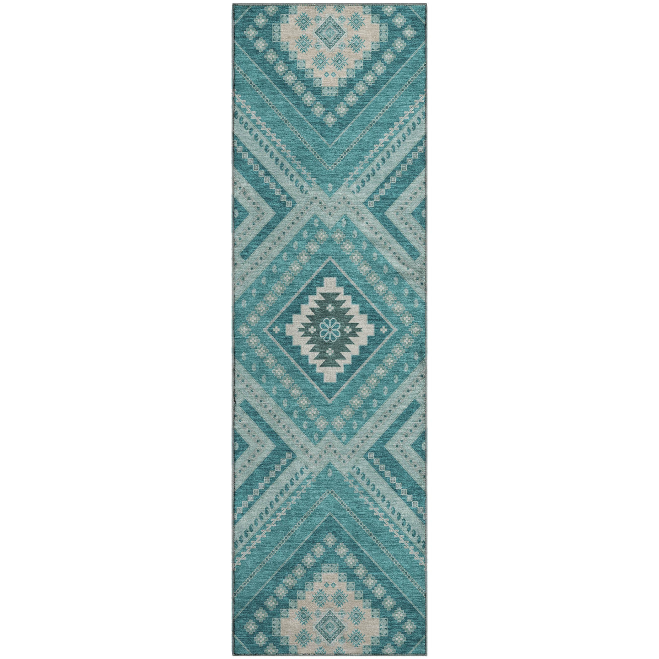 Ghent Machine Washable Transitional Teal Rug 2'3" x 7'6" #shape_Runner