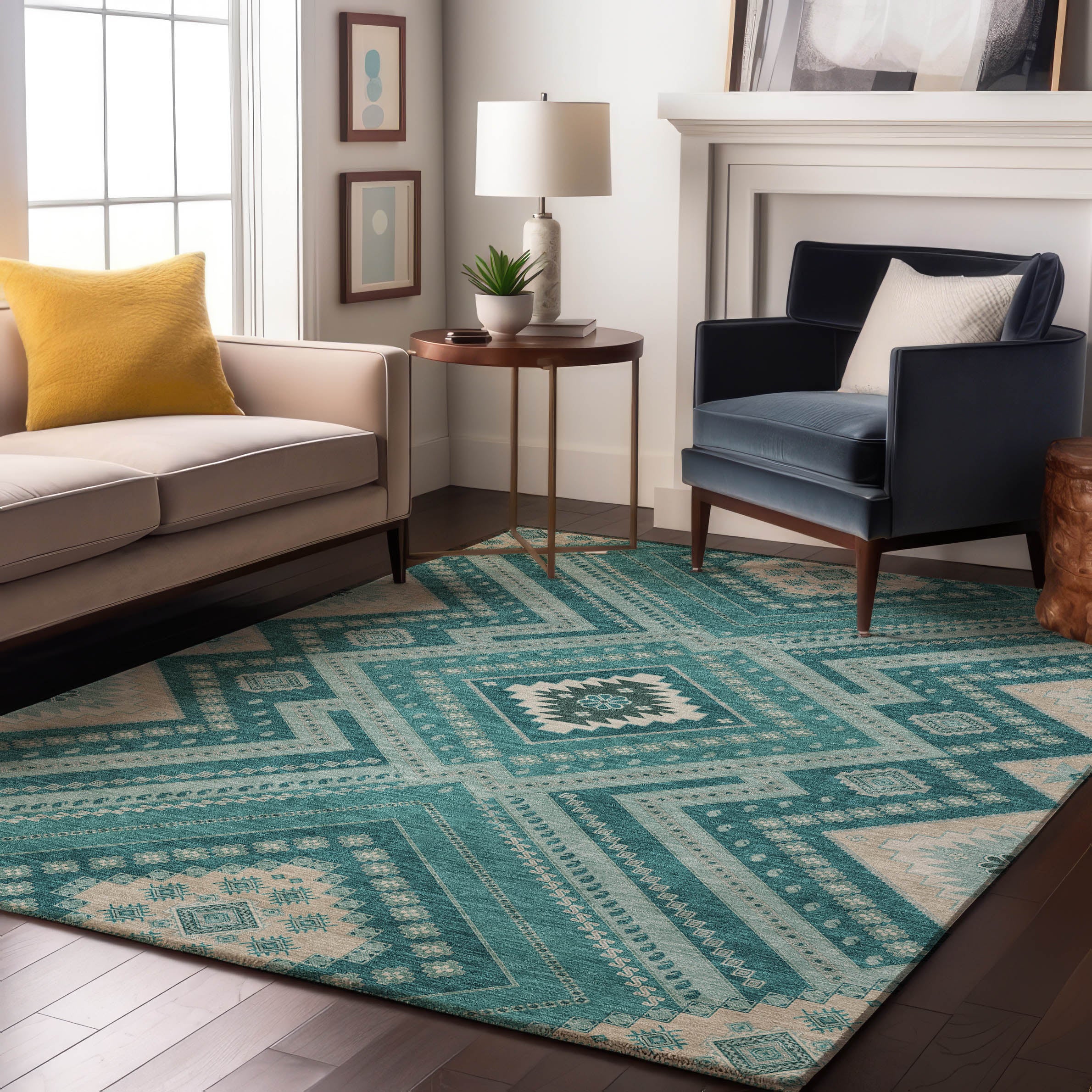 Ghent Machine Washable Transitional Teal Rug 2'6" x 3'10" #shape_Rectangle