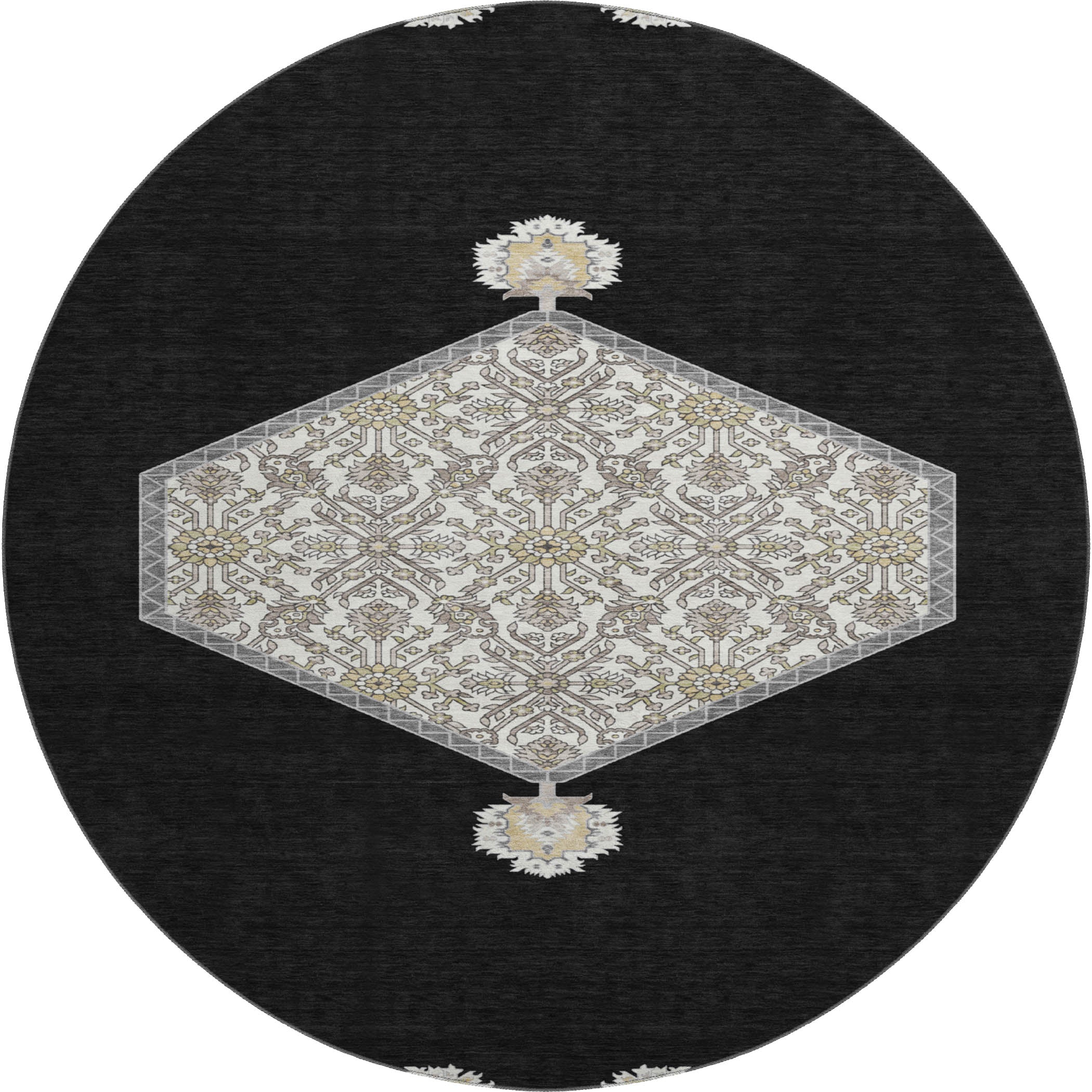 Athens Machine Washable Traditional Black Rug 8' x 8' #shape_Round
