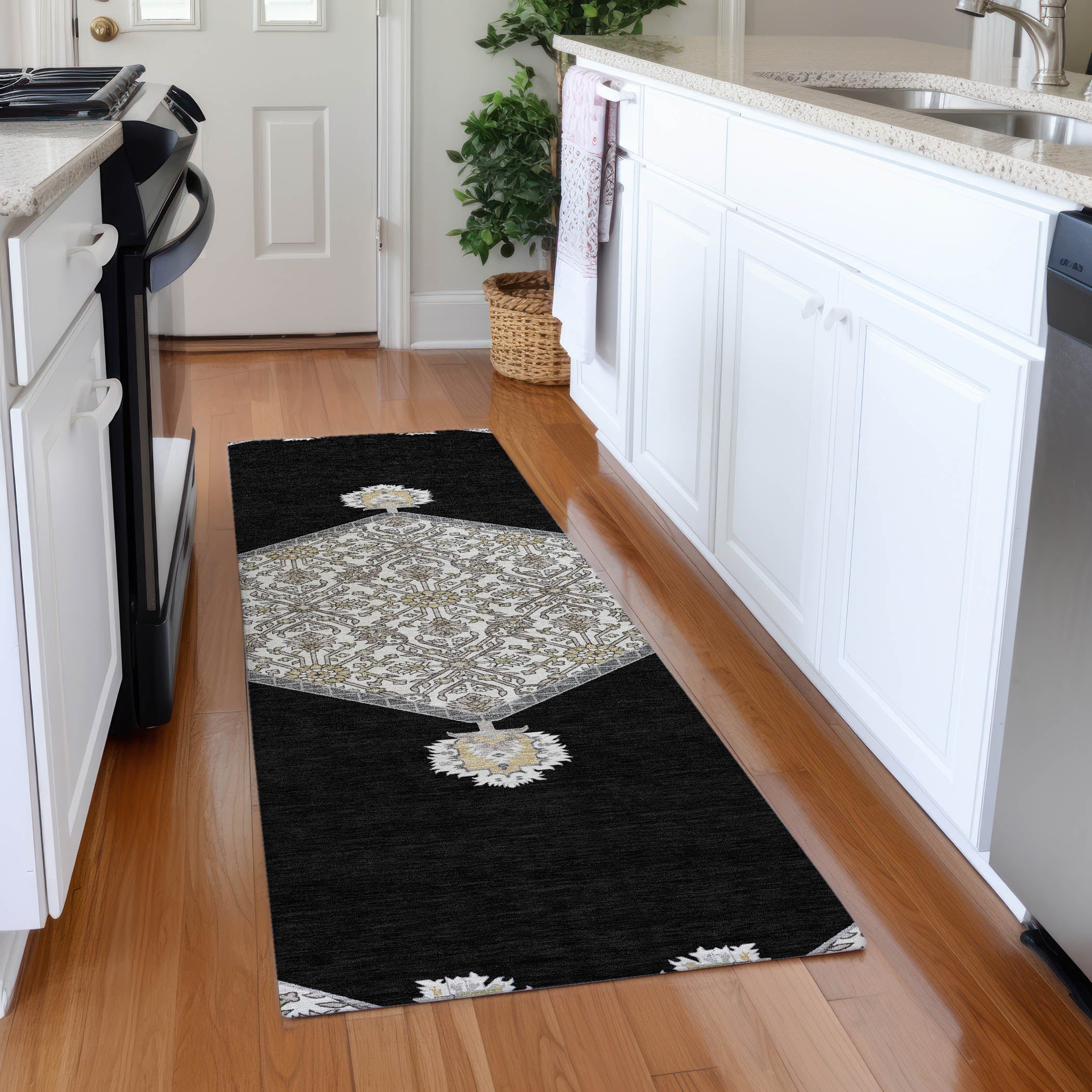 Athens Machine Washable Traditional Black Rug 2'3" x 7'6" #shape_Runner