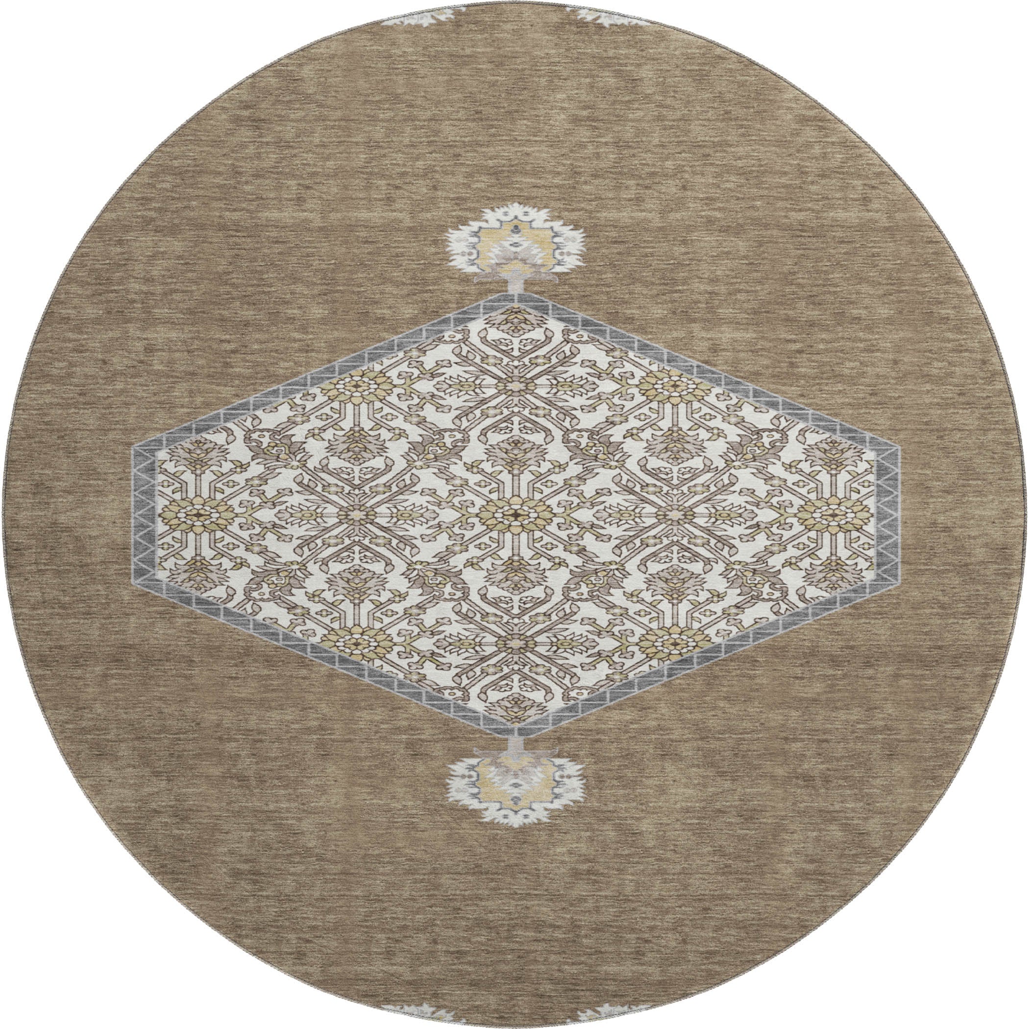 Athens Machine Washable Traditional Brown Rug 8' x 8' #shape_Round