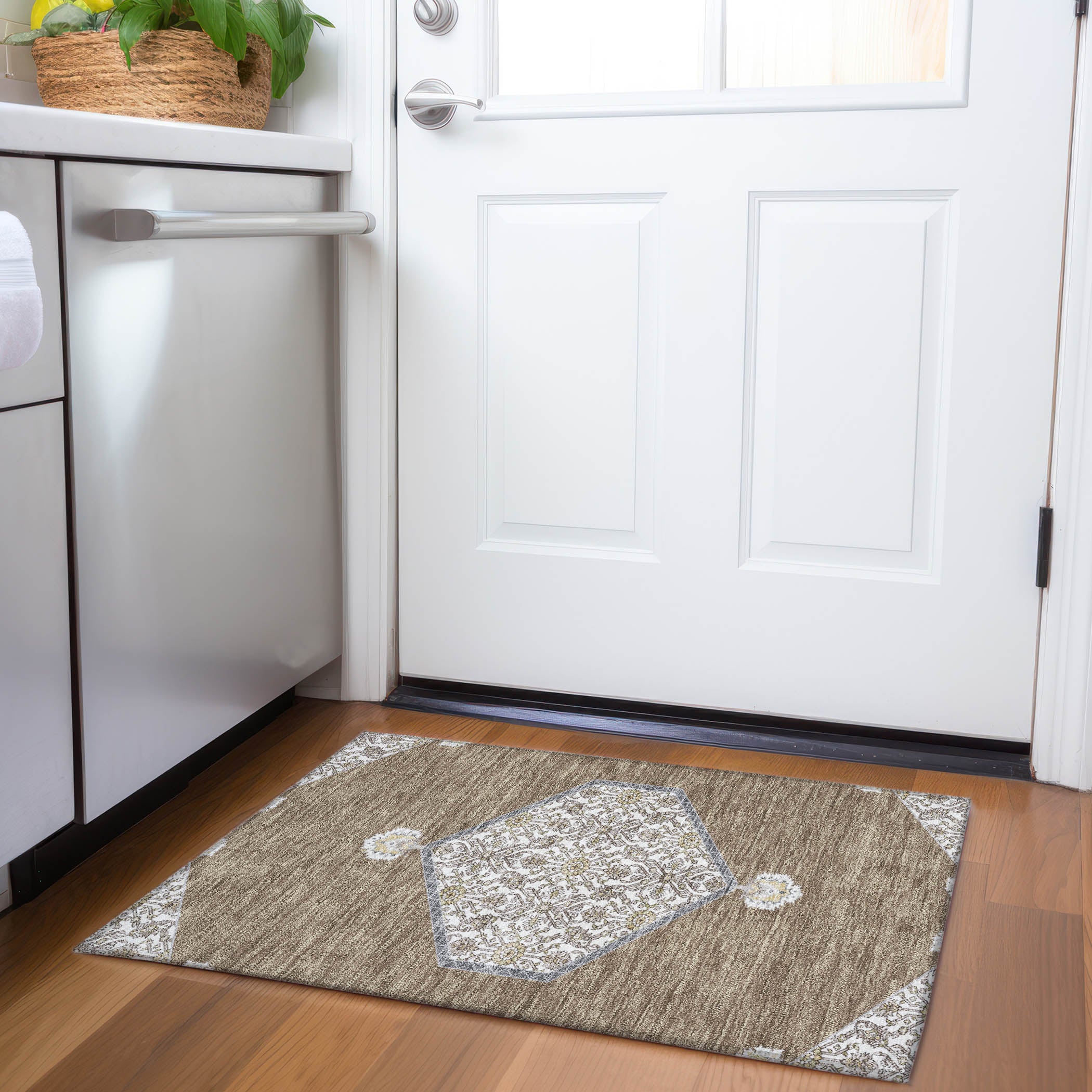 Athens Machine Washable Traditional Brown Rug 1'8" x 2'6" #shape_Rectangle