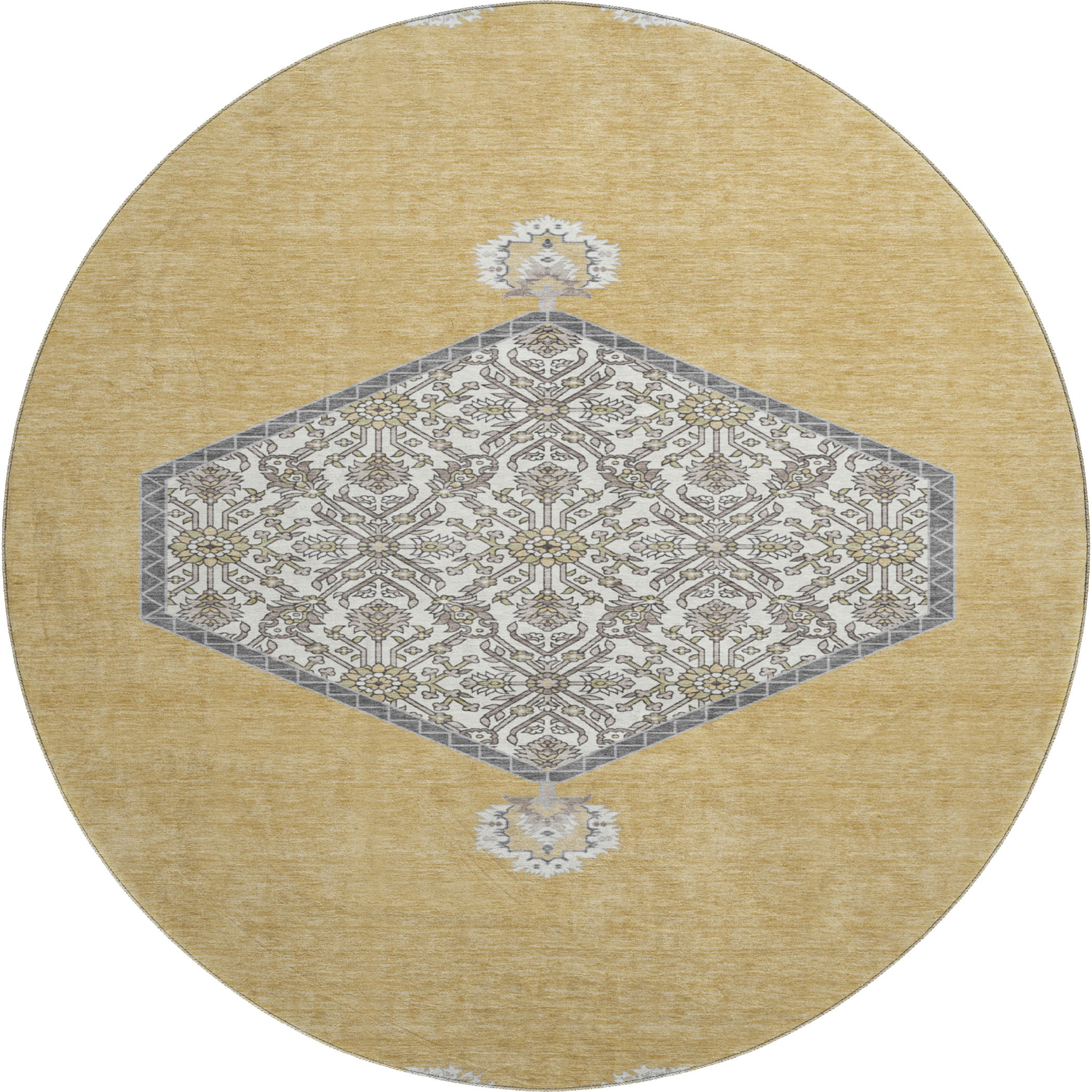 Athens Machine Washable Traditional Gold Rug 8' x 8' #shape_Round