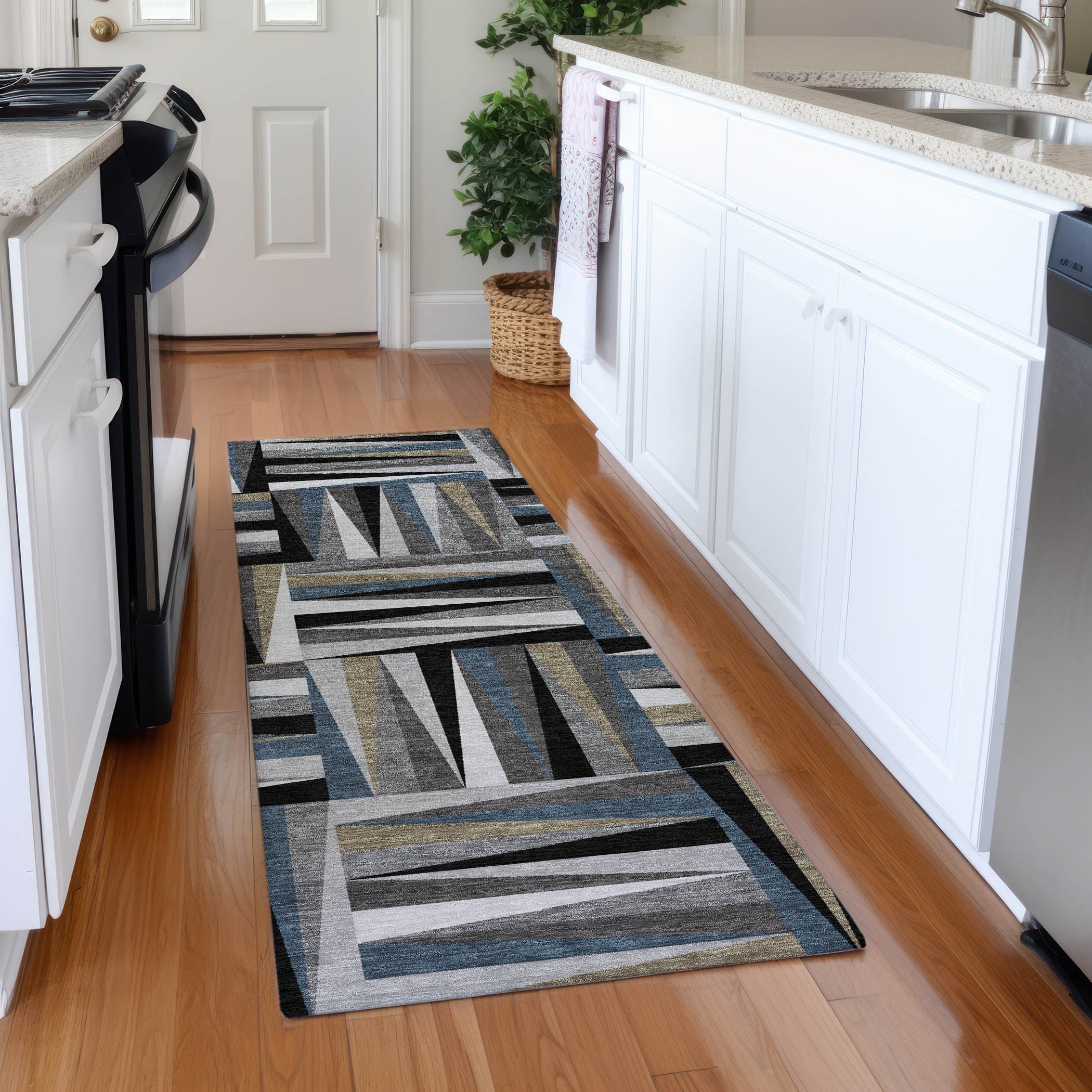 Bruges Machine Washable Transitional Black Rug 2'3" x 7'6" #shape_Runner