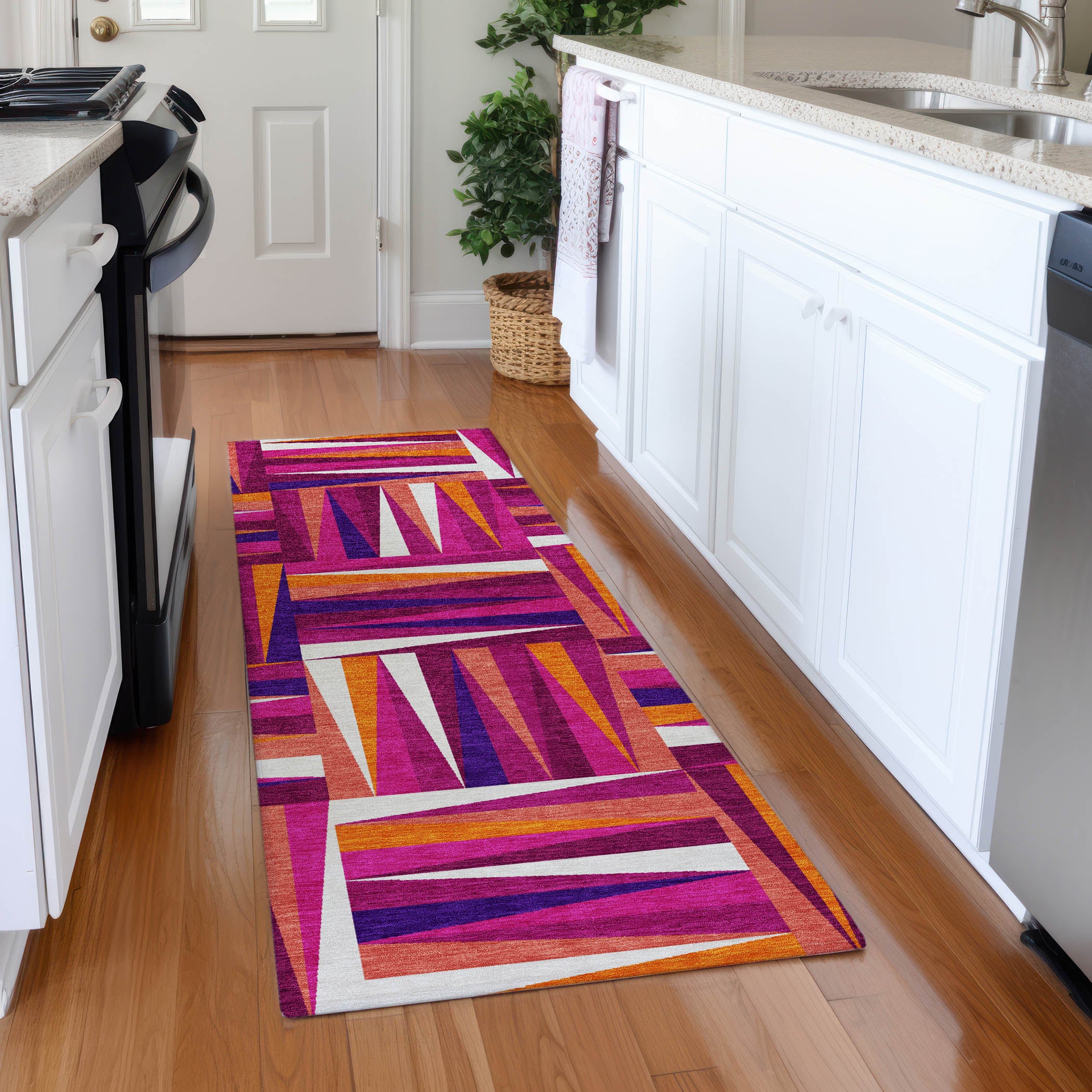 Bruges Machine Washable Transitional Garnet Red Rug 2'3" x 7'6" #shape_Runner