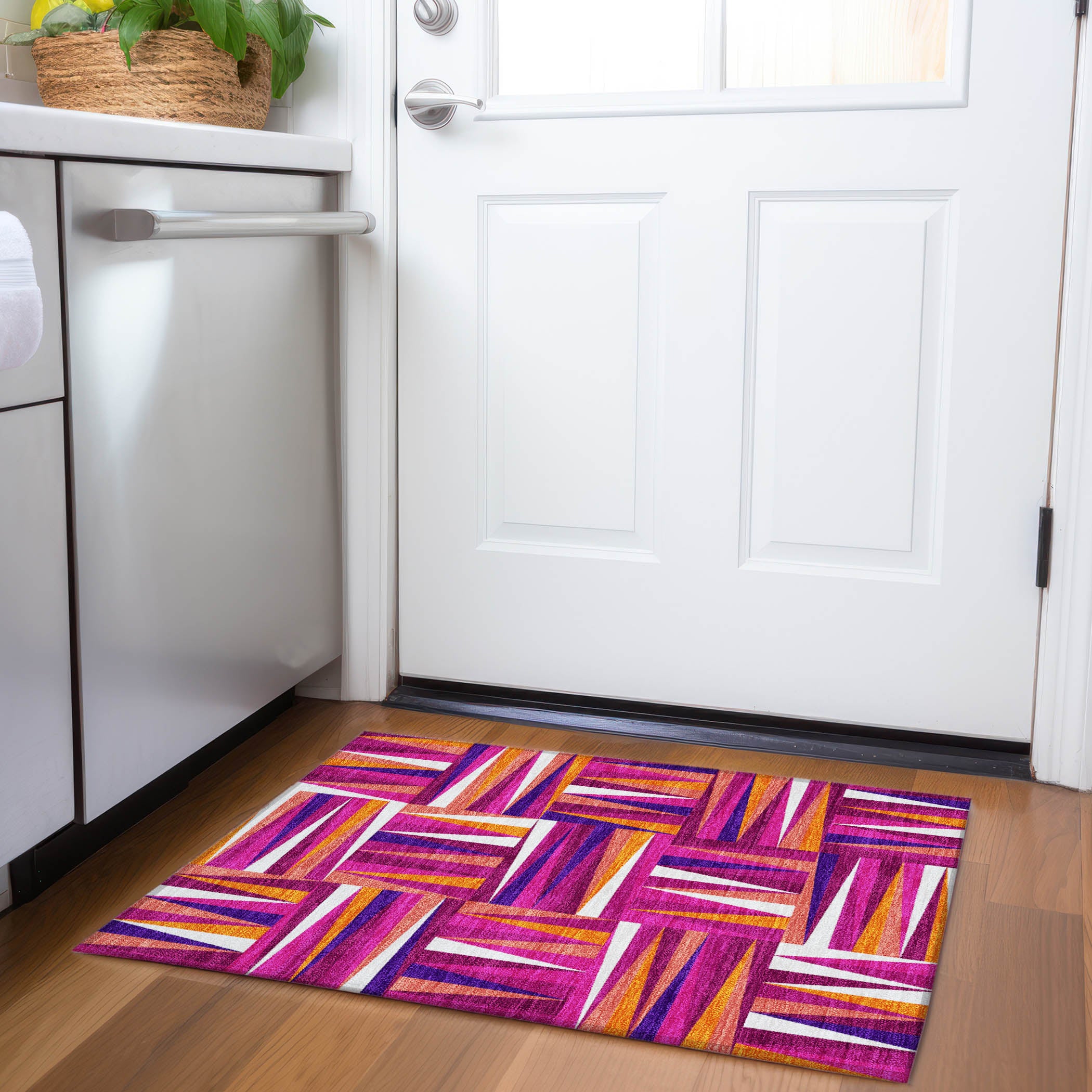Bruges Machine Washable Transitional Garnet Red Rug 1'8" x 2'6" #shape_Rectangle