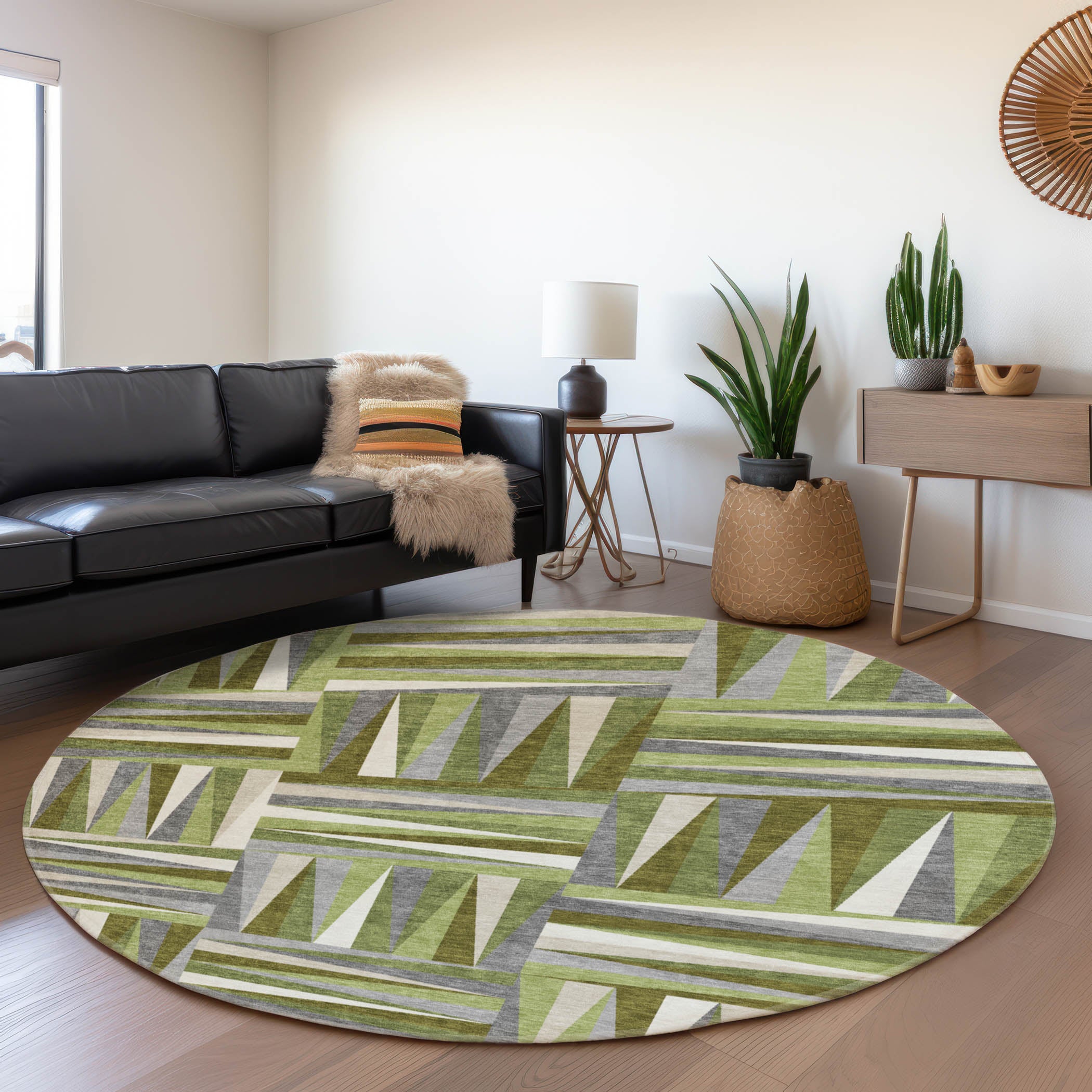 Bruges Machine Washable Transitional Green Rug 8' x 8' #shape_Round