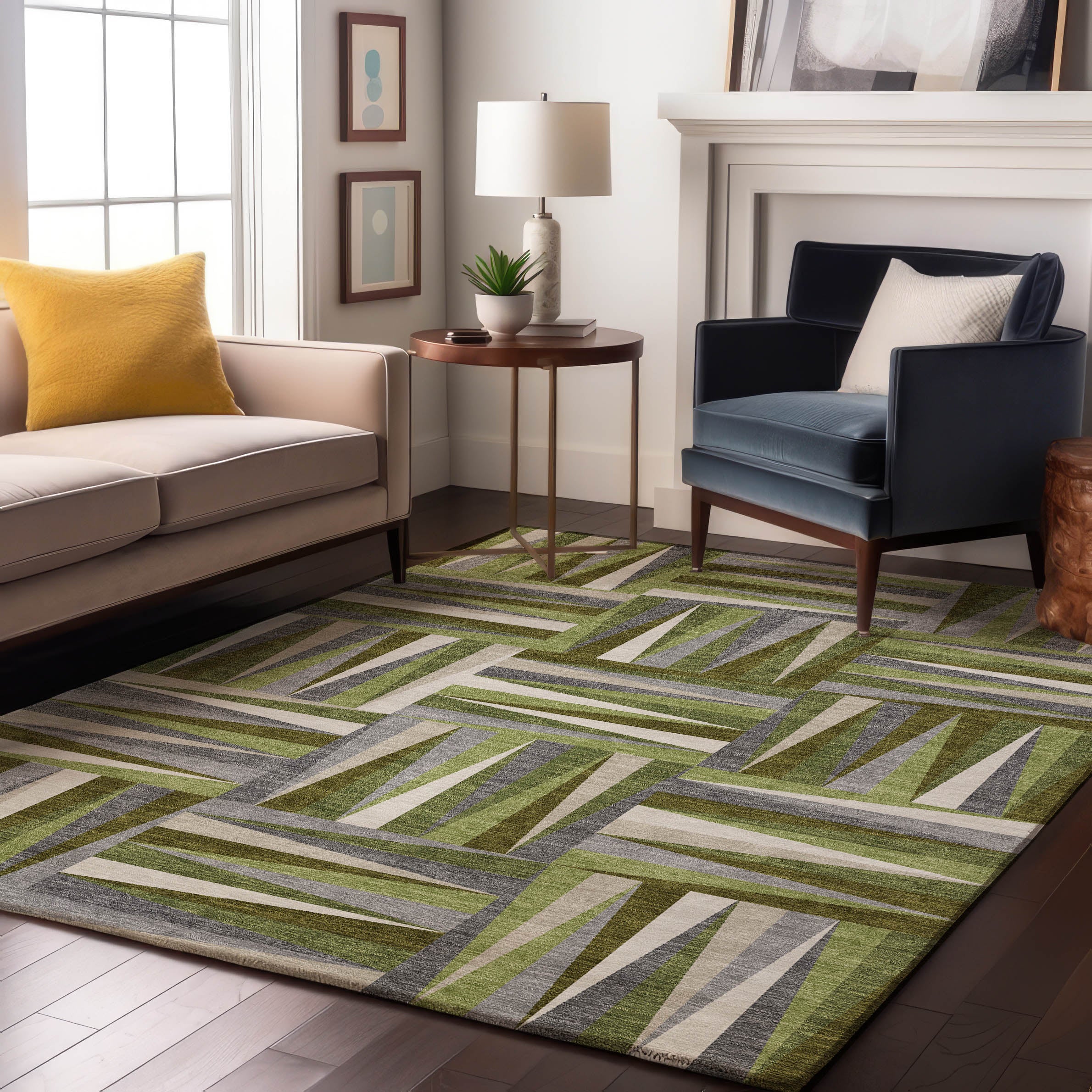 Bruges Machine Washable Transitional Green Rug 2'6" x 3'10" #shape_Rectangle