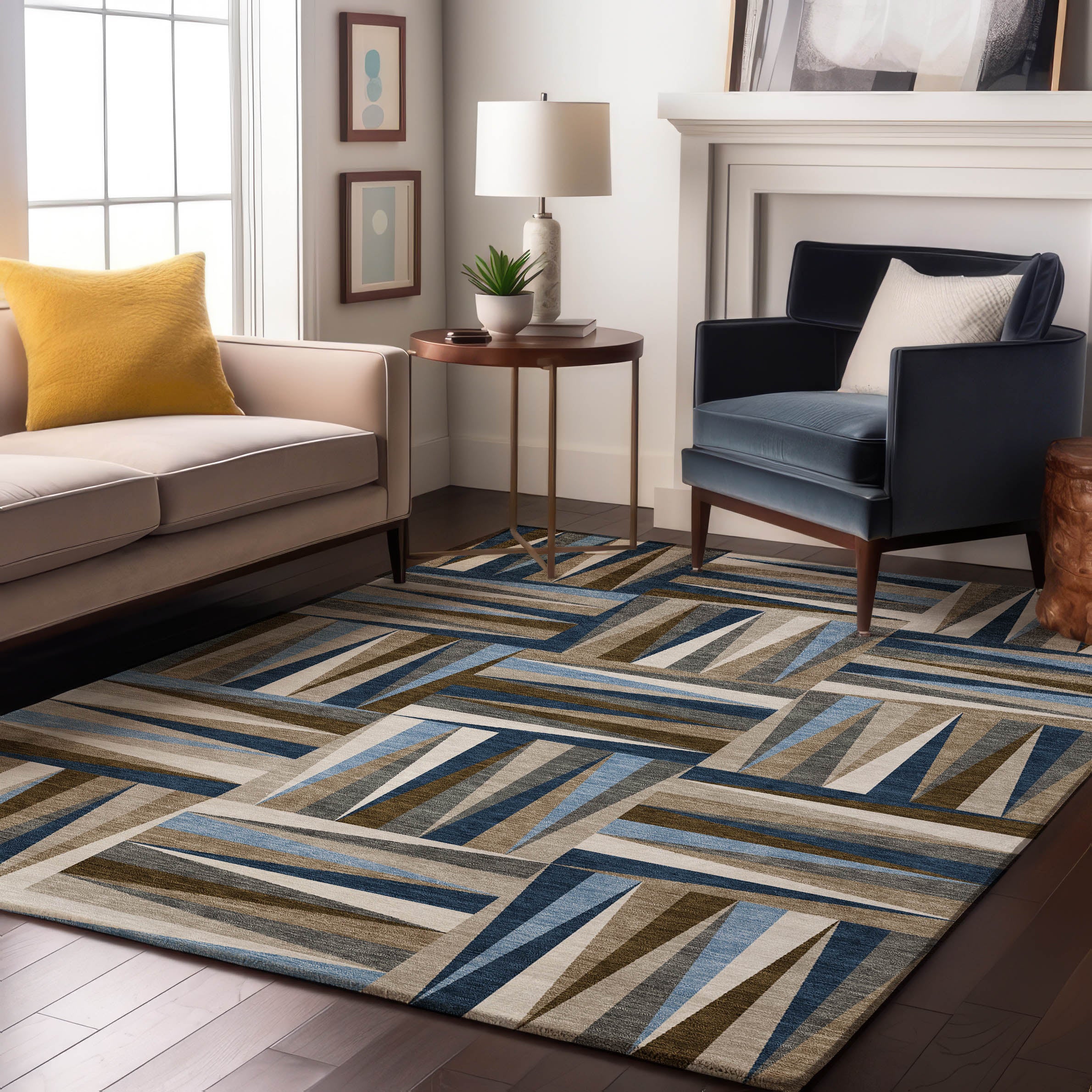 Bruges Machine Washable Transitional Navy Blue Rug 2'6" x 3'10" #shape_Rectangle