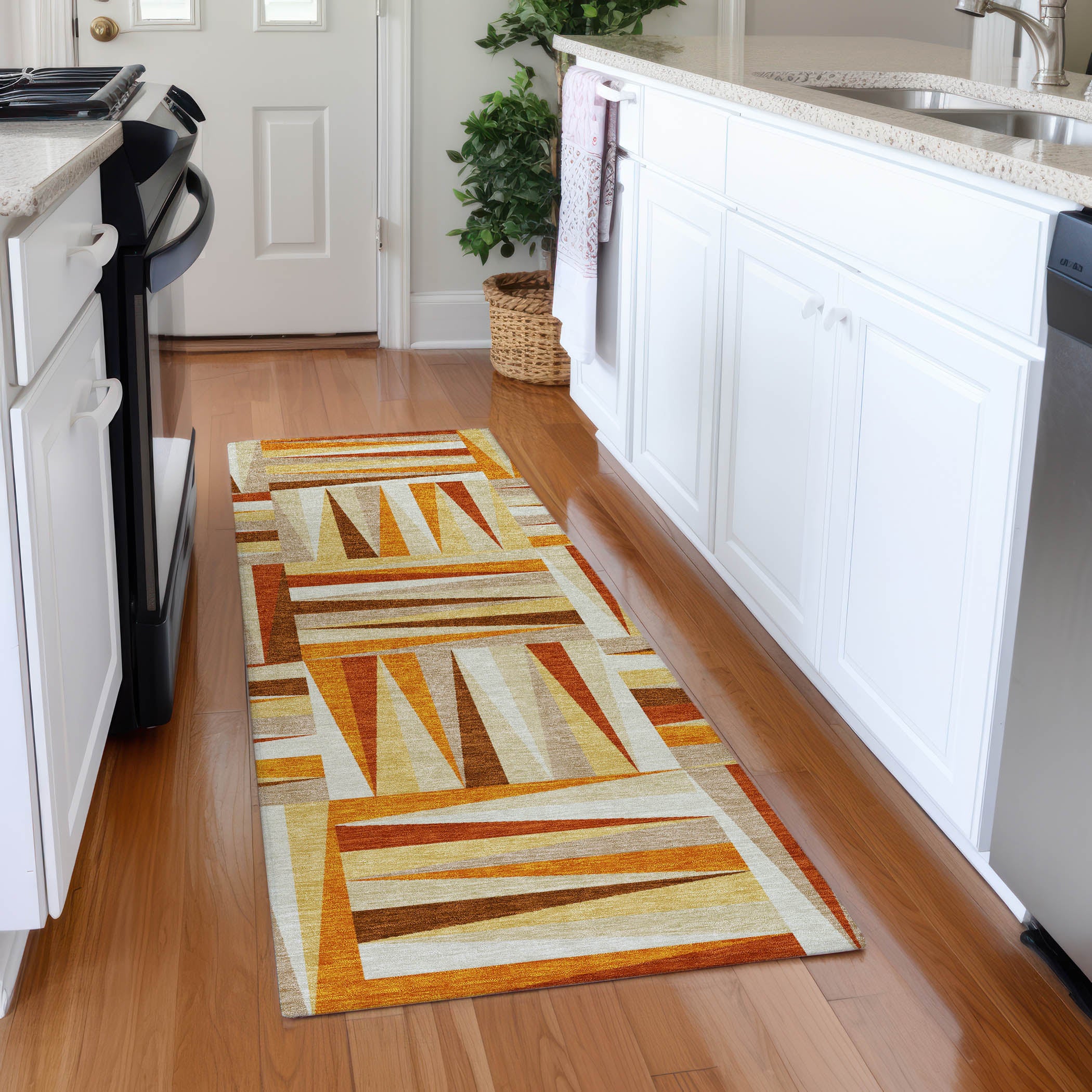 Bruges Machine Washable Transitional Orange Rug 2'3" x 7'6" #shape_Runner