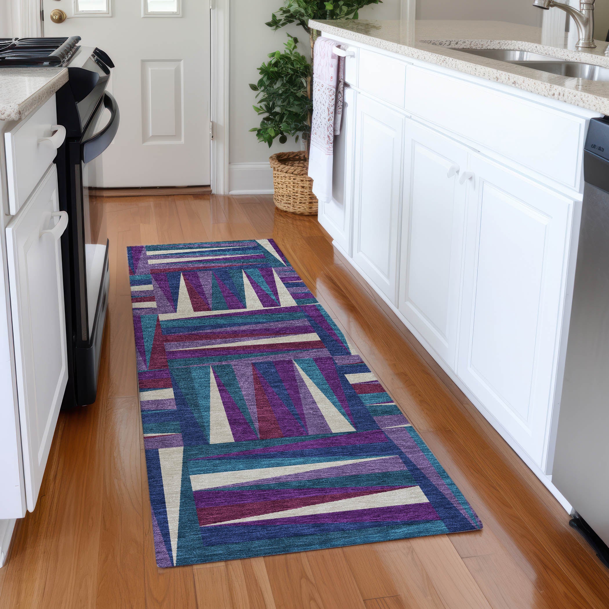 Bruges Machine Washable Transitional Purple Rug 2'3" x 7'6" #shape_Runner