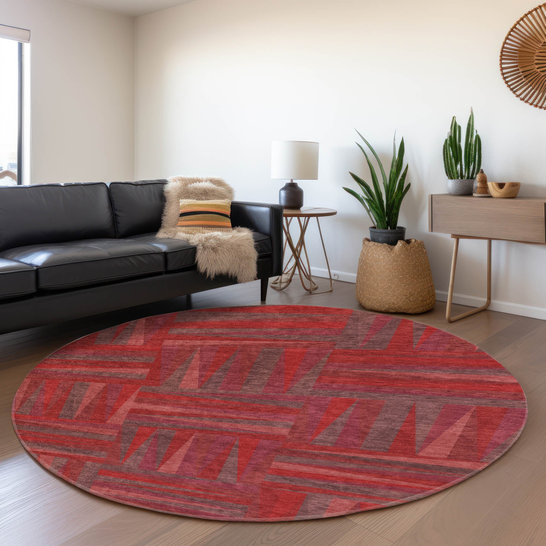 Bruges Machine Washable Transitional Red Rug 8' x 8' #shape_Round