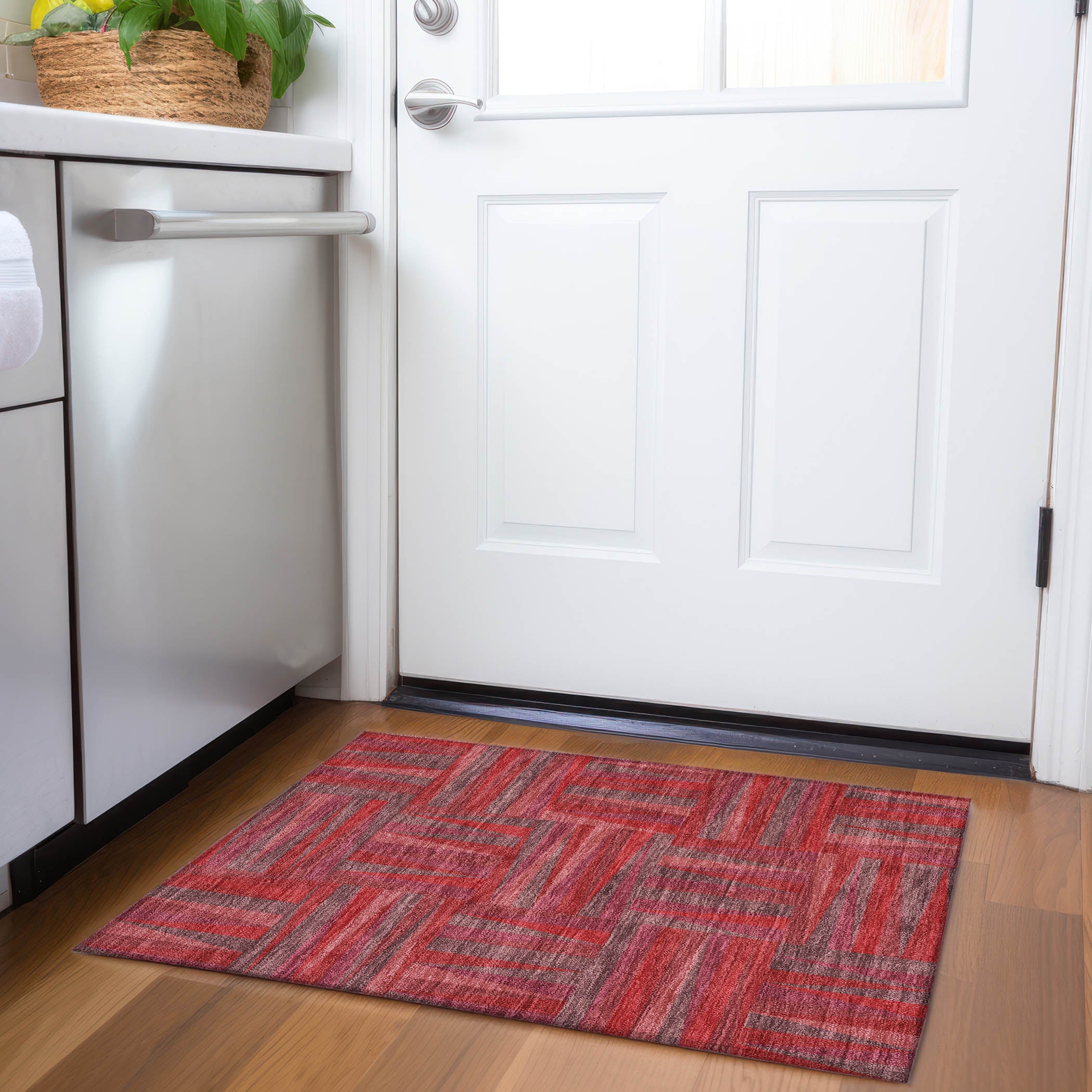 Bruges Machine Washable Transitional Red Rug 1'8" x 2'6" #shape_Rectangle