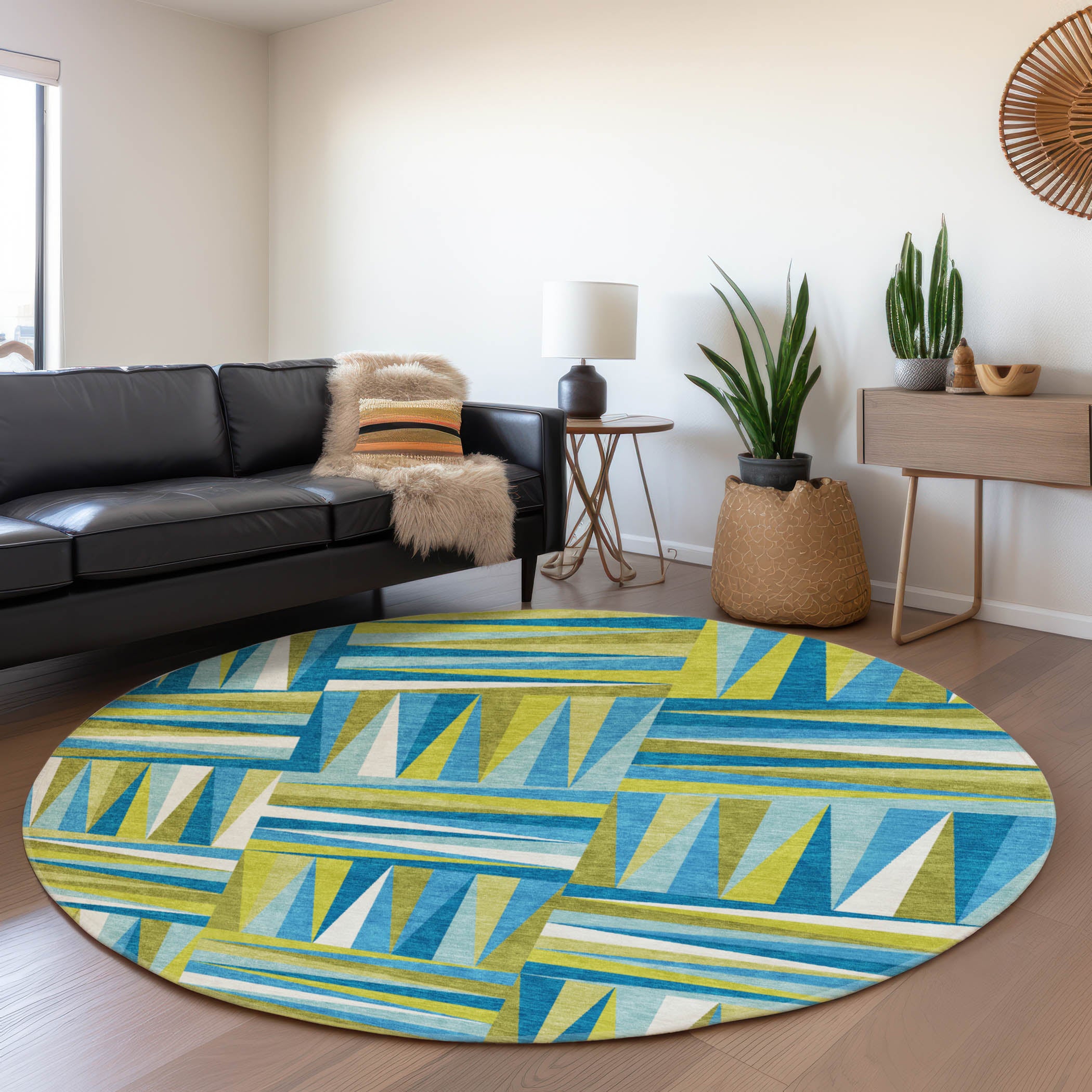 Bruges Machine Washable Transitional Teal Rug 8' x 8' #shape_Round