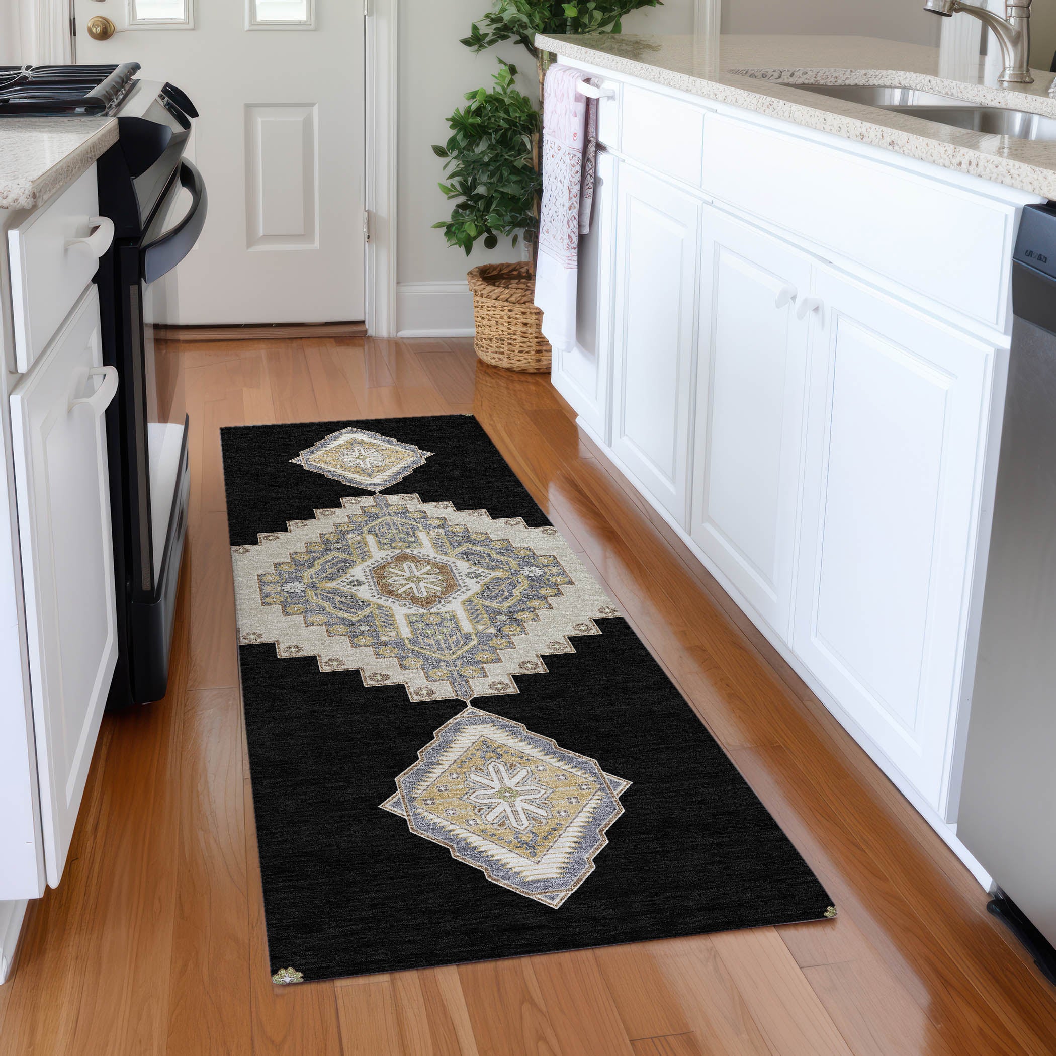 Jaipur Machine Washable Traditional Black Rug 2'3" x 7'6" #shape_Runner