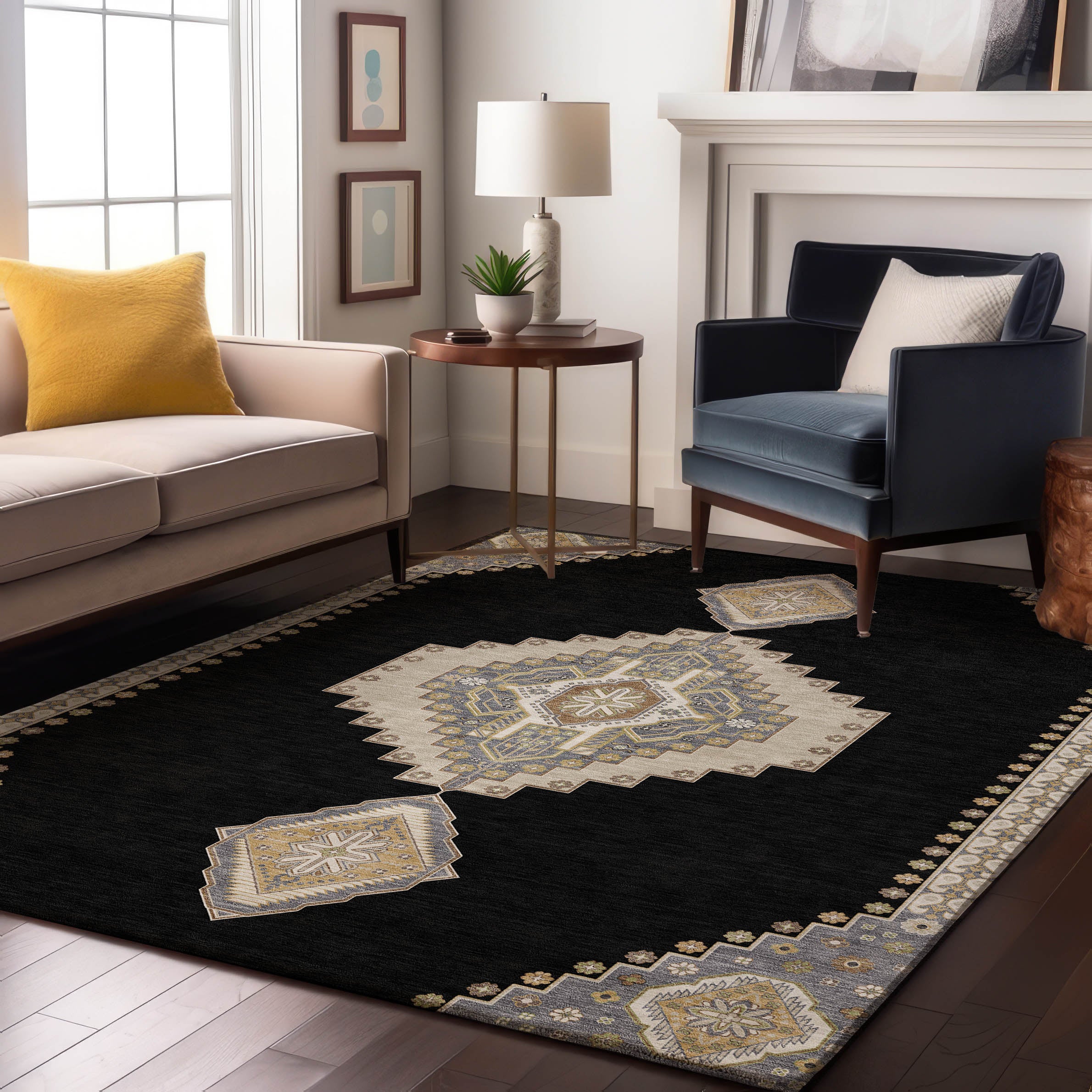 Jaipur Machine Washable Traditional Black Rug 2'6" x 3'10" #shape_Rectangle