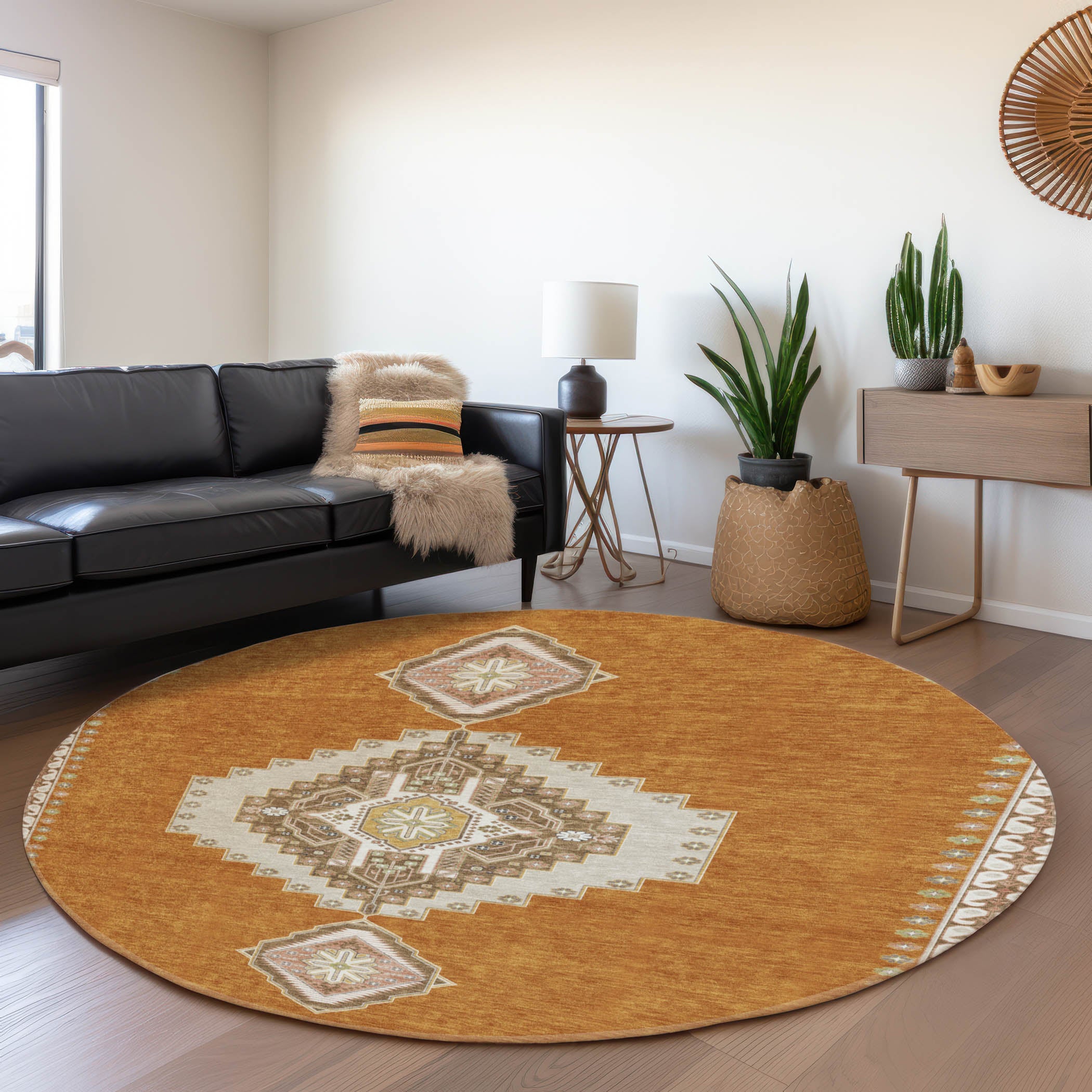 Jaipur Machine Washable Traditional Copper Orange Rug 8' x 8' #shape_Round