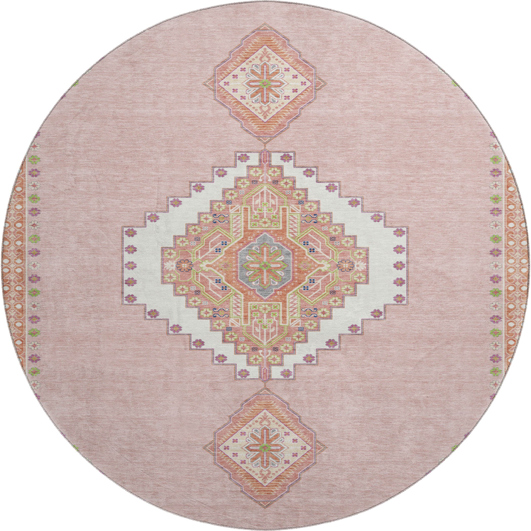 Jaipur Machine Washable Traditional Pink Rug 8' x 8' #shape_Round