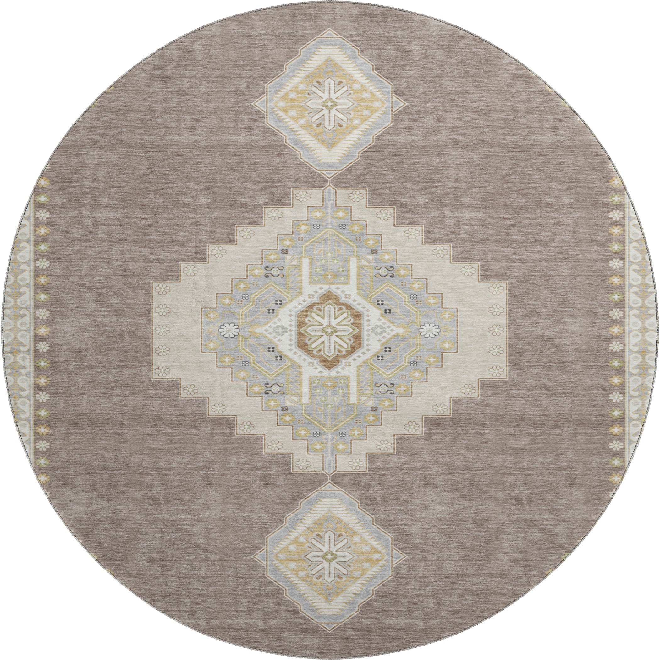 Jaipur Machine Washable Traditional Taupe Brown Rug 8' x 8' #shape_Round