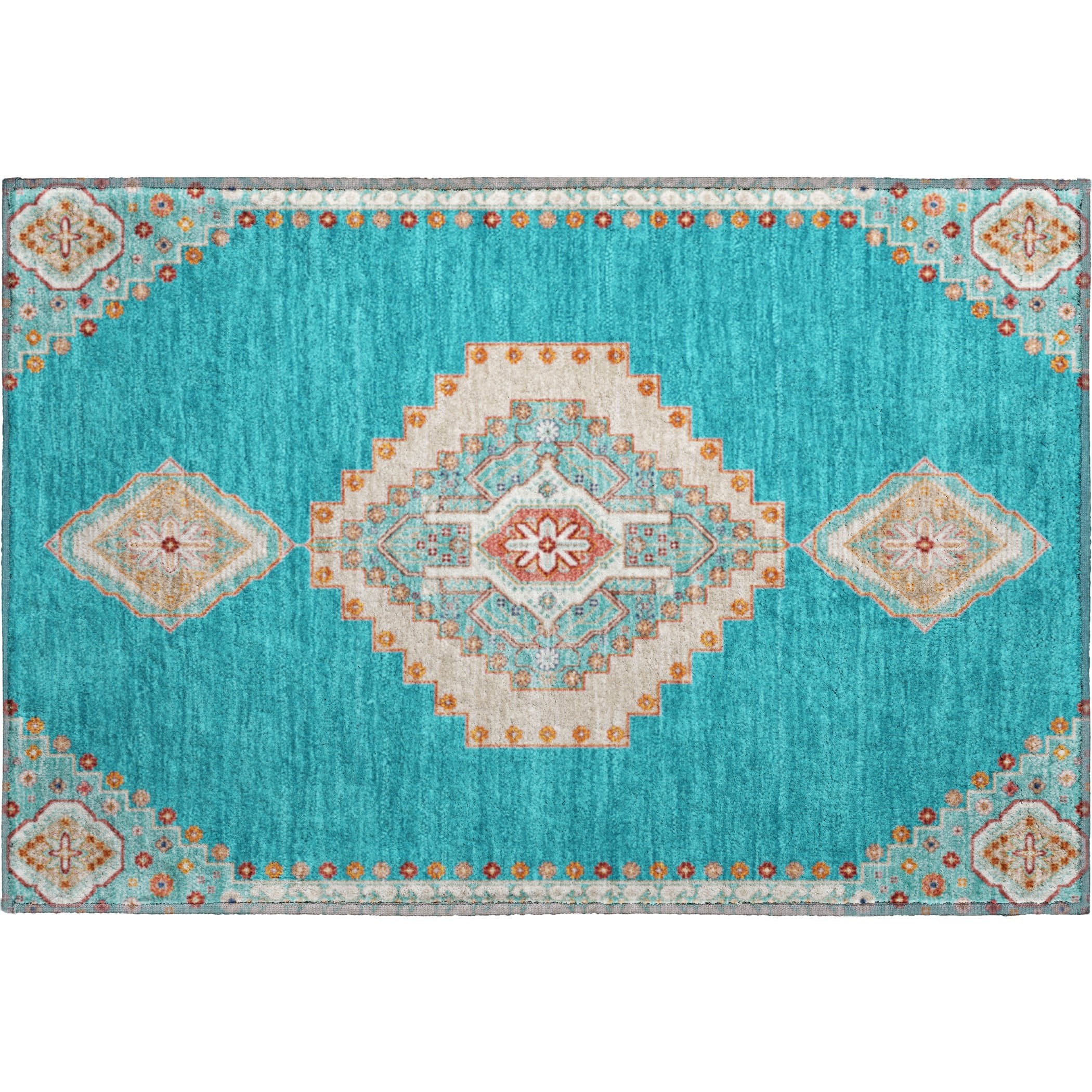 Jaipur Machine Washable Traditional Teal Rug 1'8" x 2'6" #shape_Rectangle