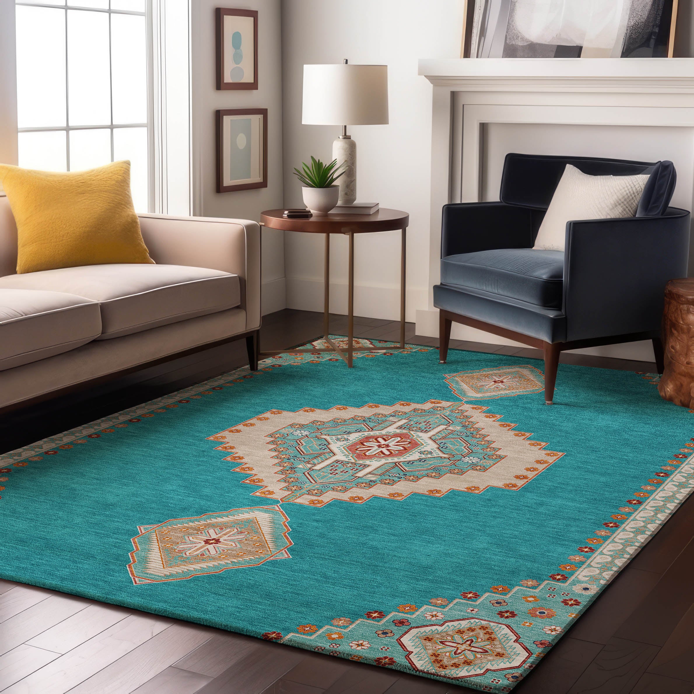 Jaipur Machine Washable Traditional Teal Rug 2'6" x 3'10" #shape_Rectangle